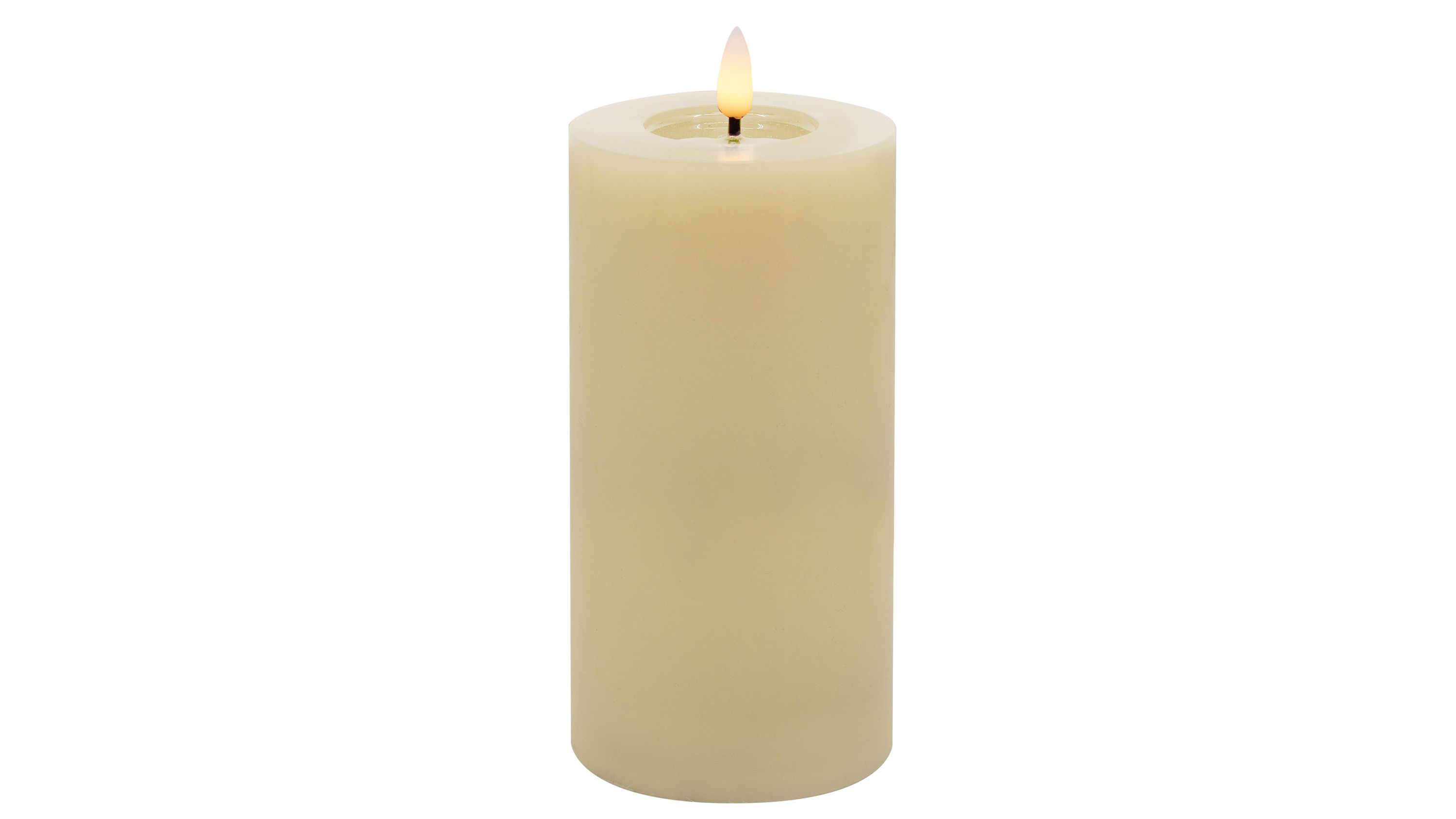 Zylindrische cremefarbene LED-Stumpenkerze mit flackernder Flamme