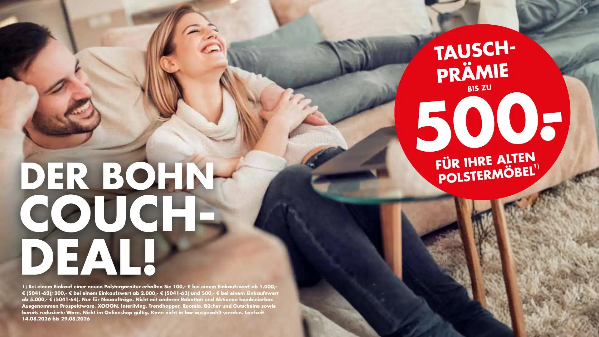 DER BOHN COUCH-DEAL: JETZT BIS ZU 500 € TAUSCHPRÄMIE SICHERN!