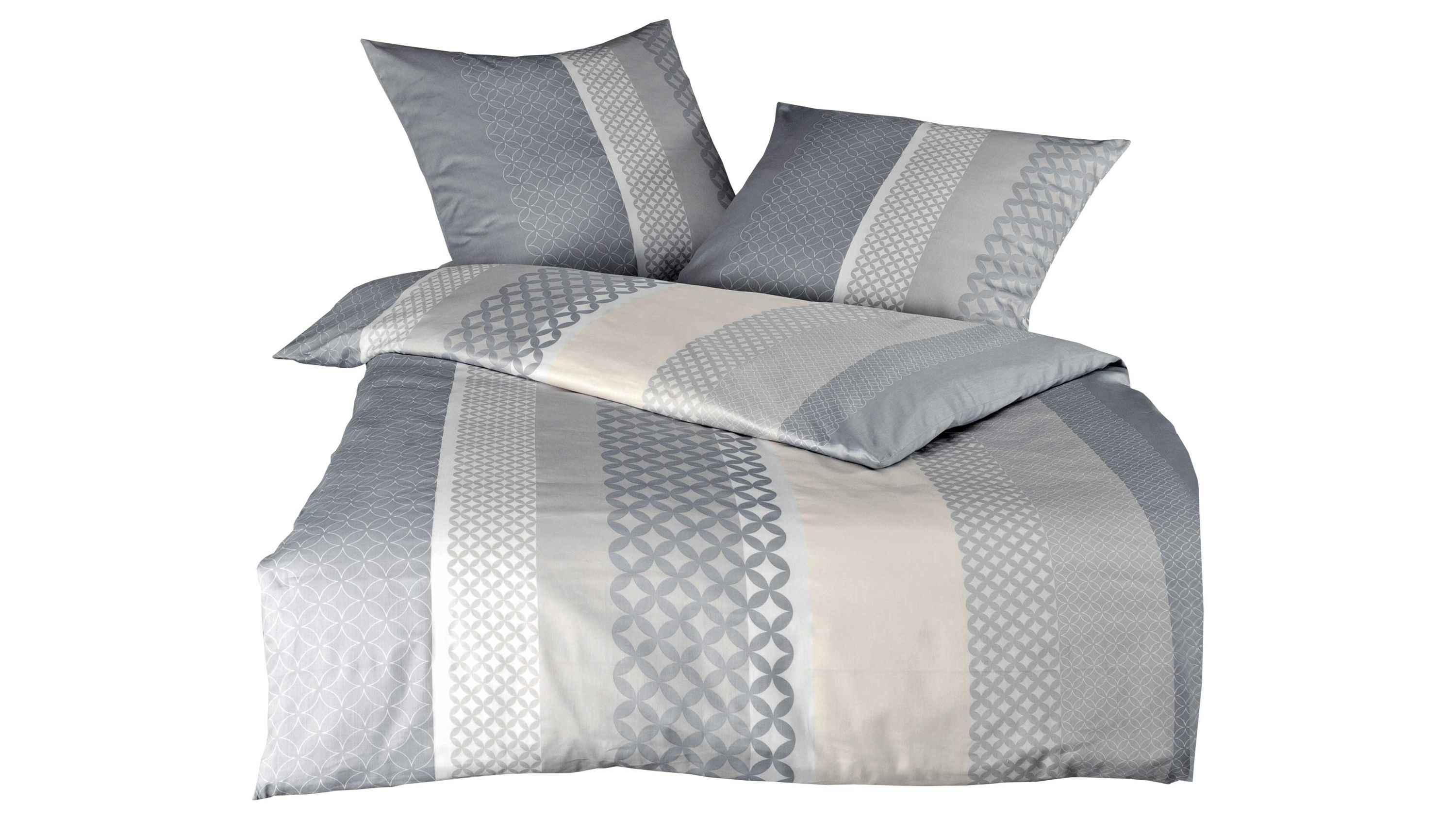Zweiteilige Bettwäsche mit geometrischem Muster in Grau-Beige