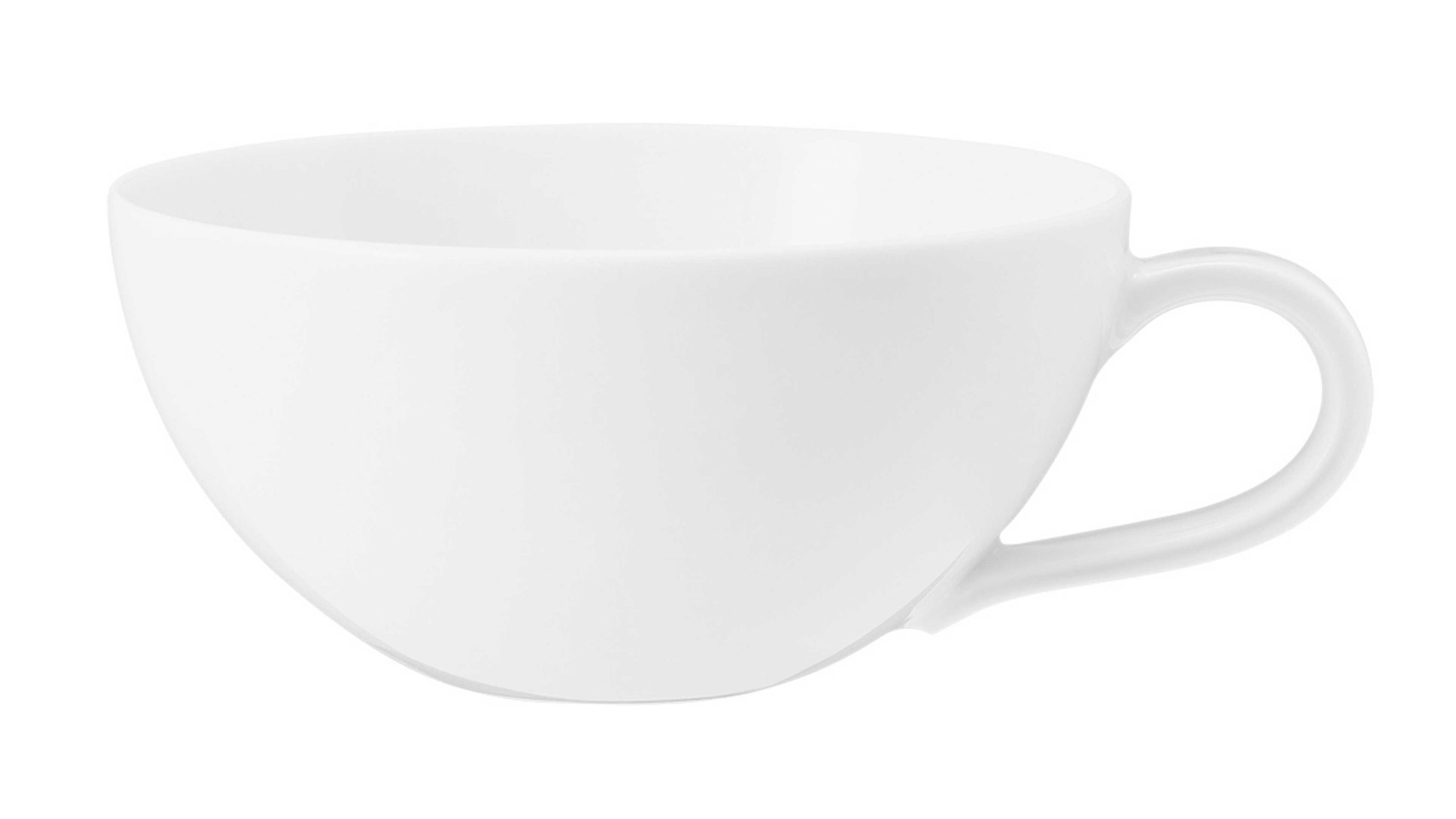 Weiße Teetasse mit rundem Körper und rundem Henkel