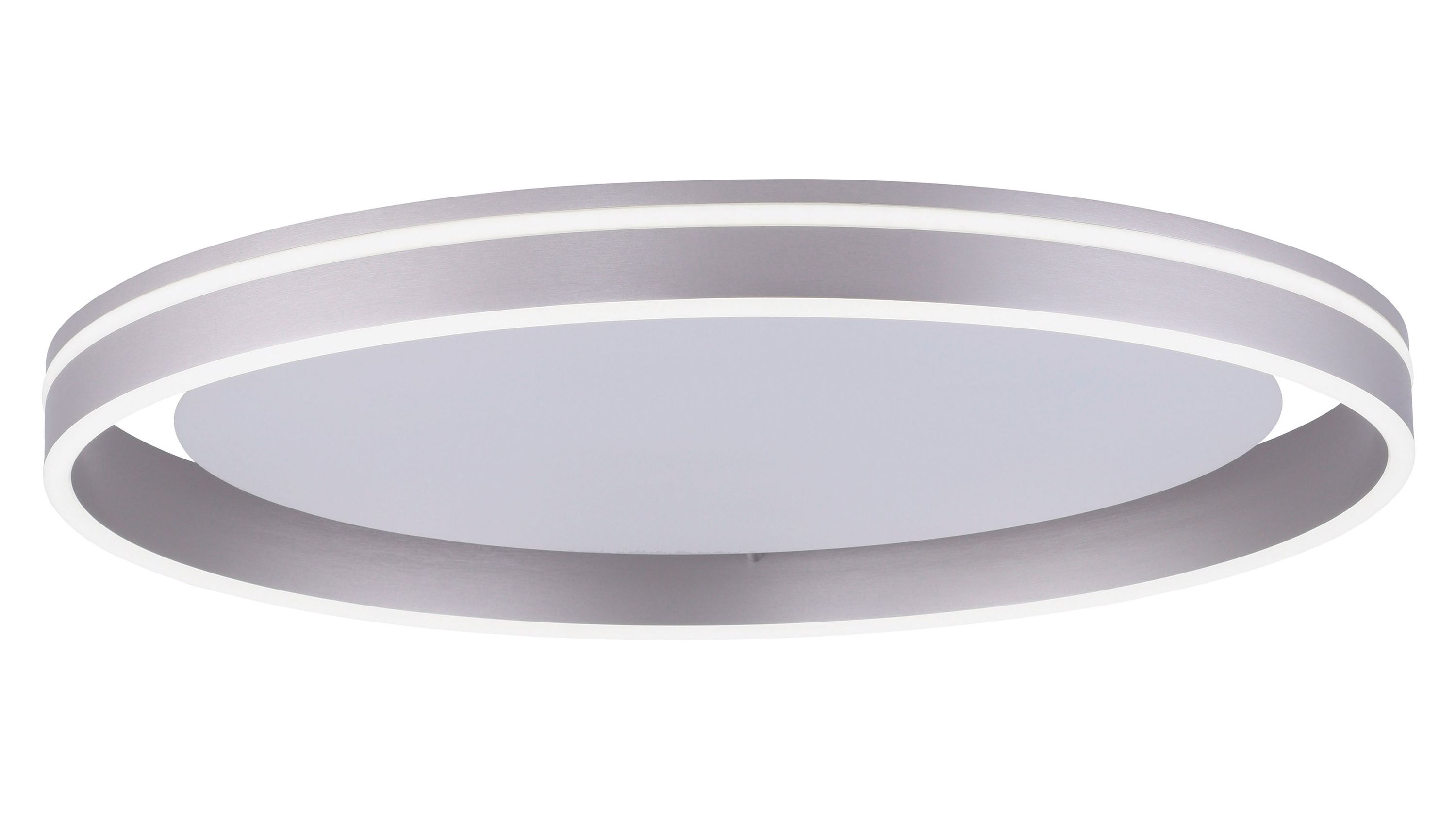 Runde Deckenlampe mit einem äußeren Ring aus Metall und einem weißen Diffusor in der Mitte
