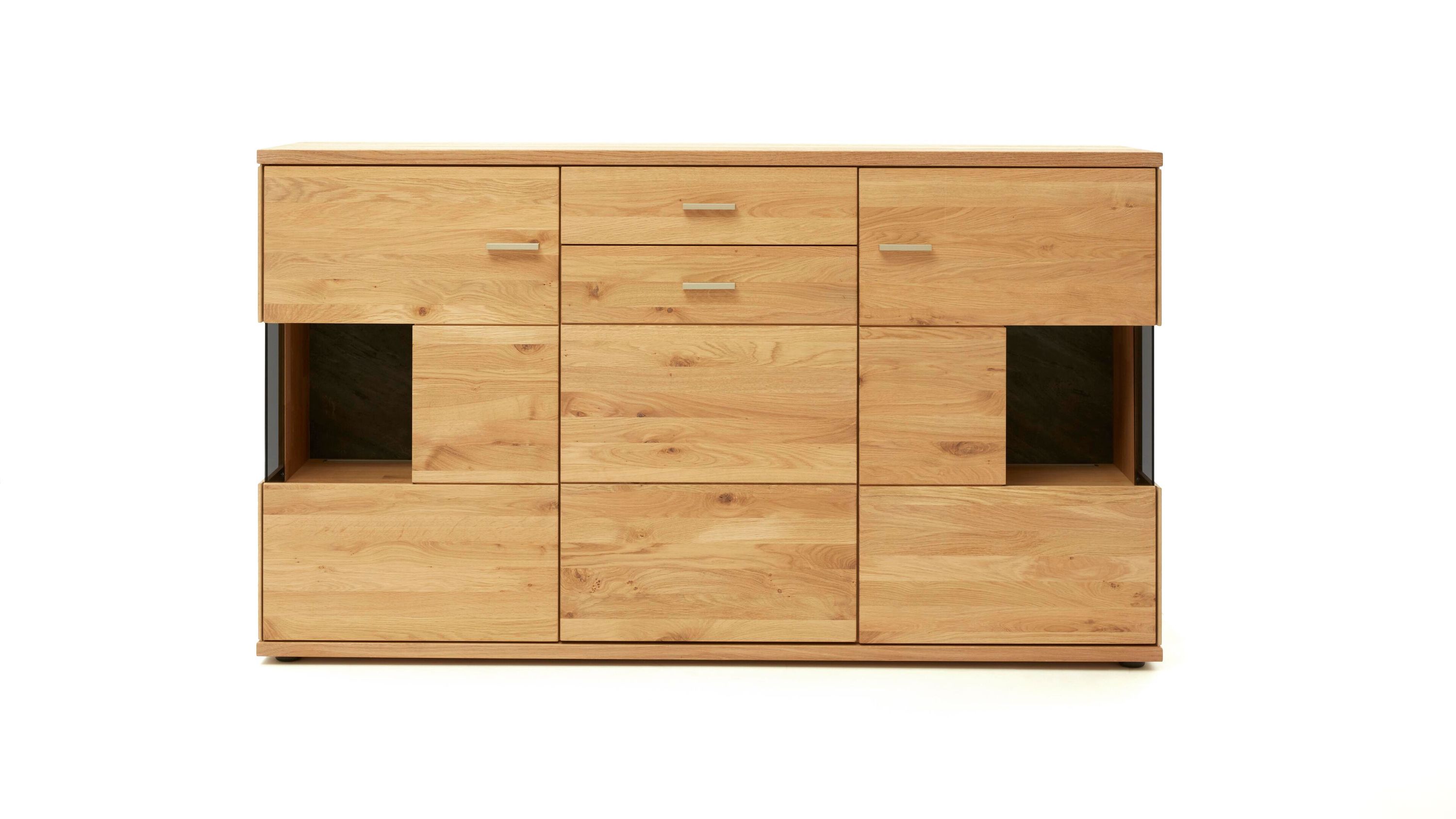 Sideboard mit drei Türen und zwei Schubladen in hellbrauner Holzoptik