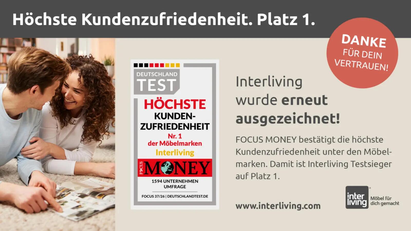 INTERLIVING ERNEUT AUF PLATZ 1: HÖCHSTE KUNDENZUFRIEDENHEIT