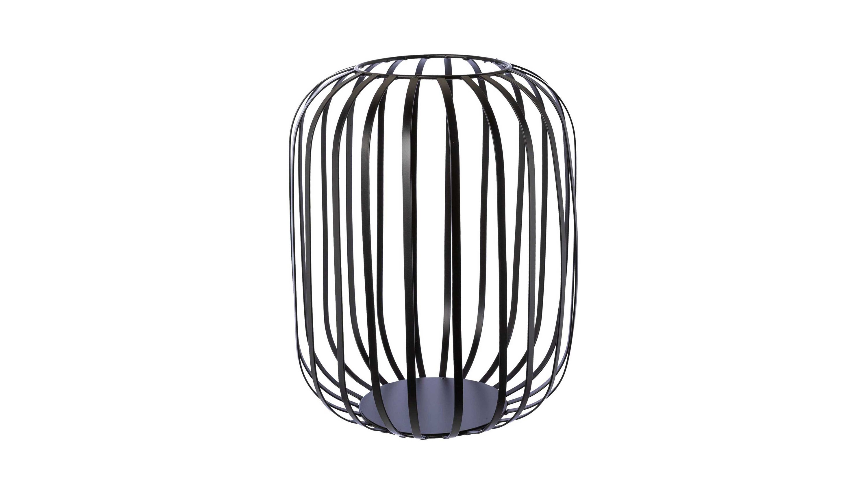 Windlicht aus schwarzem Metall mit Streben Windlicht aus schwarzen Metallstreben mit rundem Boden