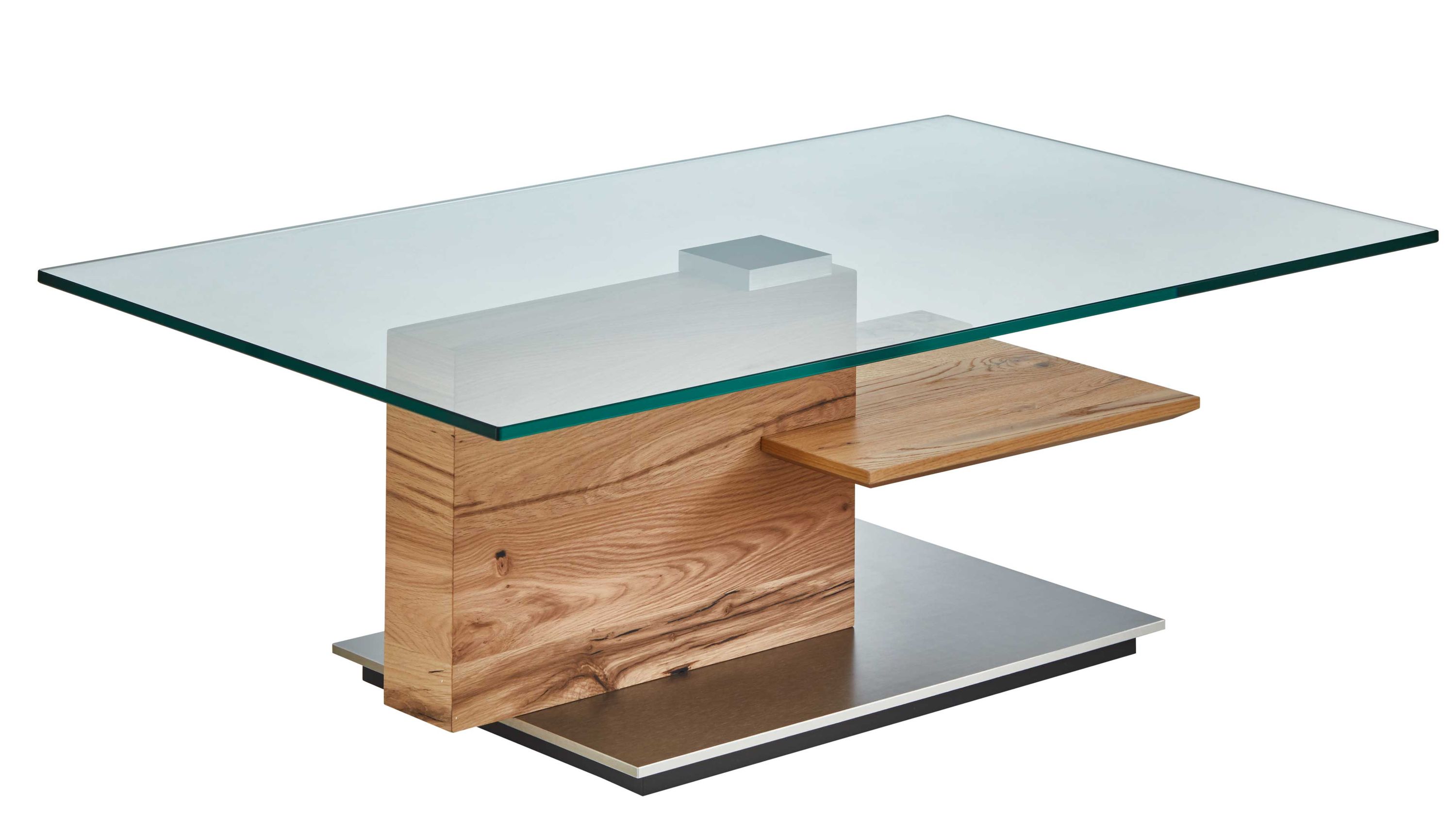 VENJAKOB Couchtisch 4420 Klarglas & rustico hell geölte Eiche - ca. 115 x 70 cm