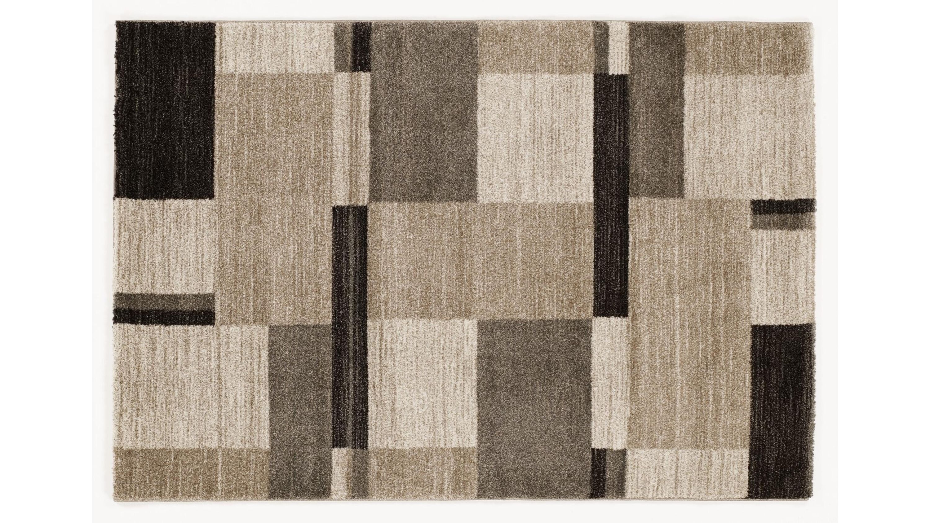 Rechteckiger Webteppich mit geometrischem Muster in Beige und Braun