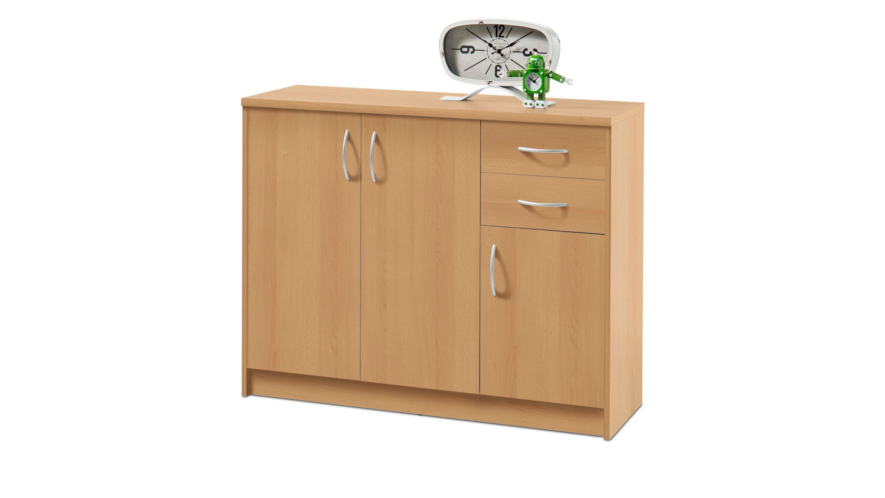 Kombikommode - Schrank buchefarbene Kunststoffoberflächen  drei Türen, zwei Schubladen