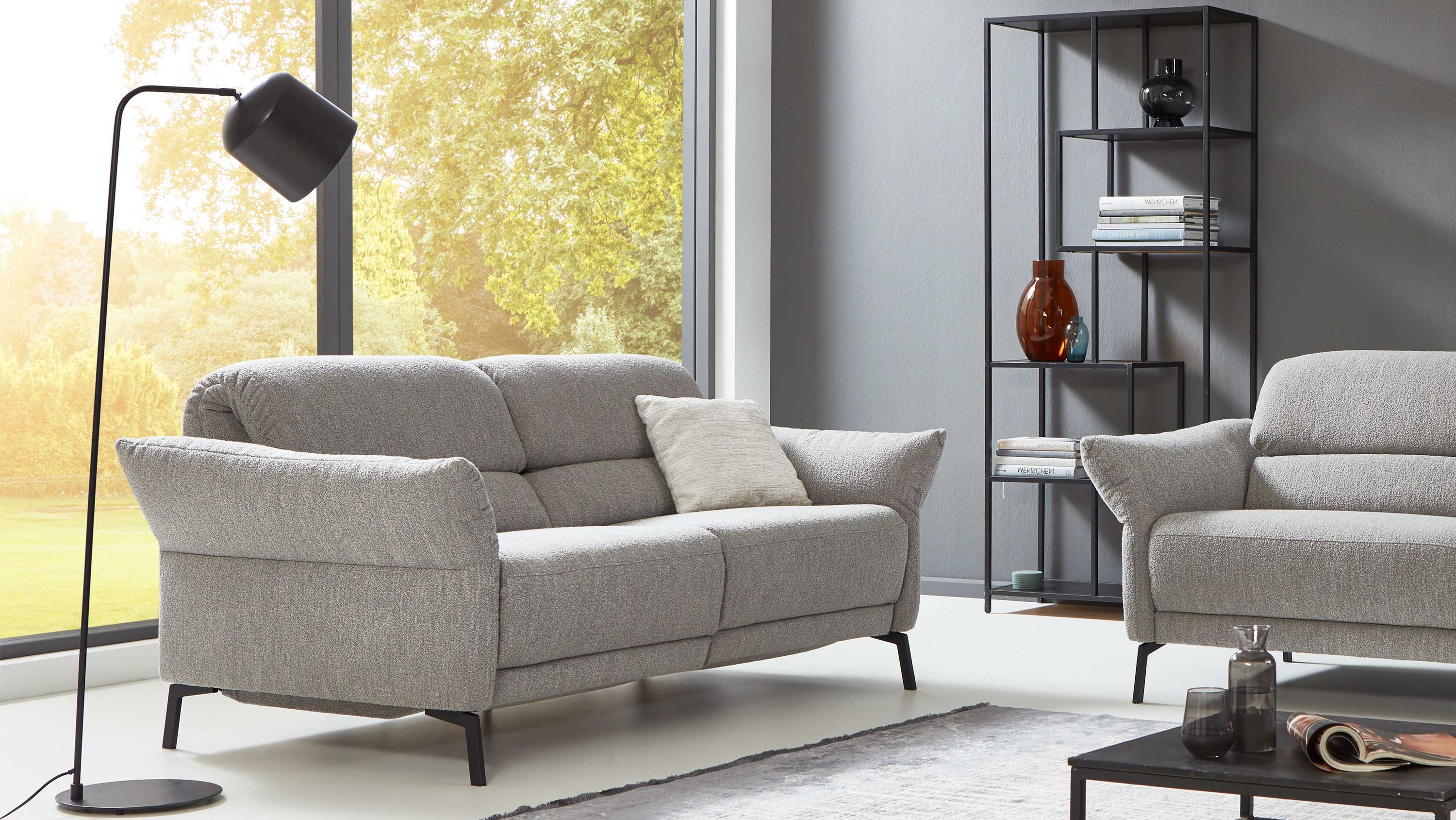 COMFORT SMART Serie Fenja - Dreisitzer silberfarbener Strukturstoff Loop & schwarze Metallfüße 346 - Länge ca. 212 cm
