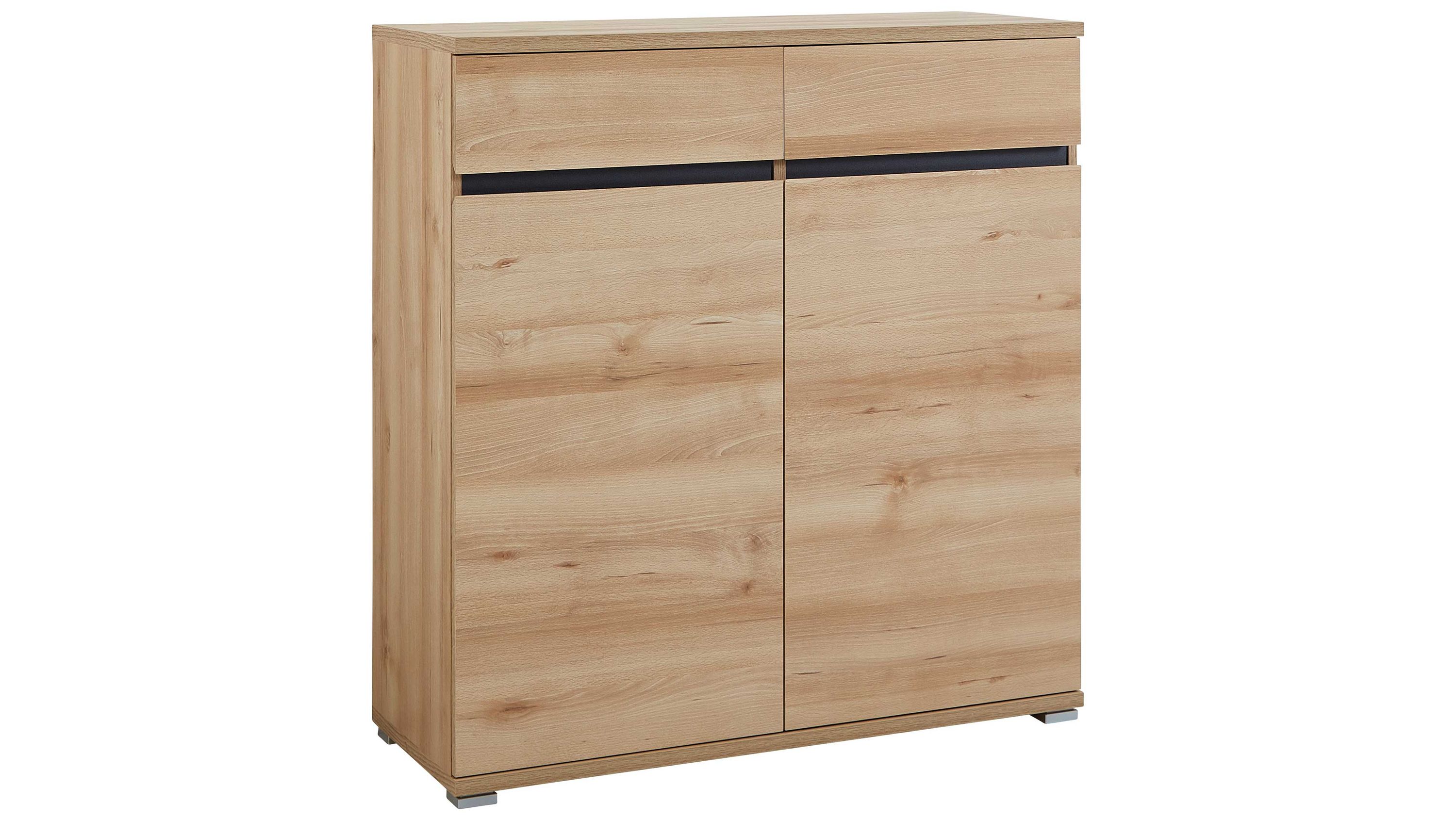 Schuhschrank mit zwei Türen und Schublade in Holzoptik Schuhschrank mit zwei Türen und einer Schublade in hellbrauner Holzoptik
