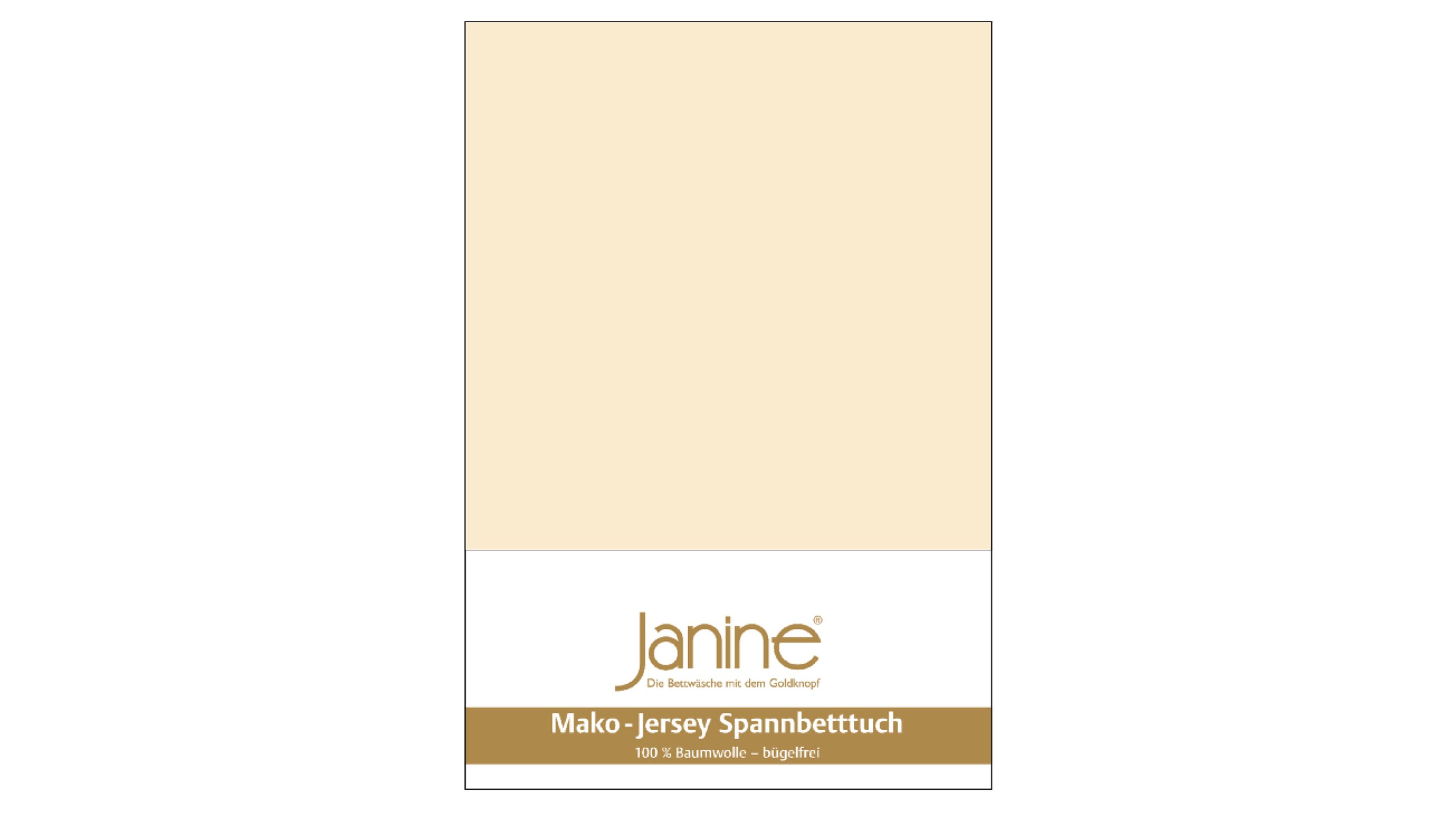 Beiges Spannbettlaken aus Jersey-Stoff mit Verpackung und Markenaufdruck Janine