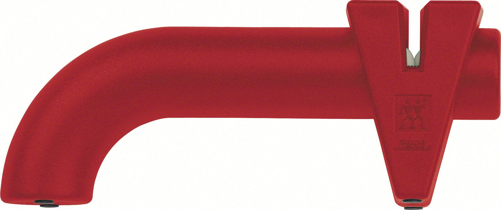 Zwilling Messerschärfer aus rotem Kunststoff mit V-Schliff  ideal zum einfachen Durchziehen stumpfer Klingen