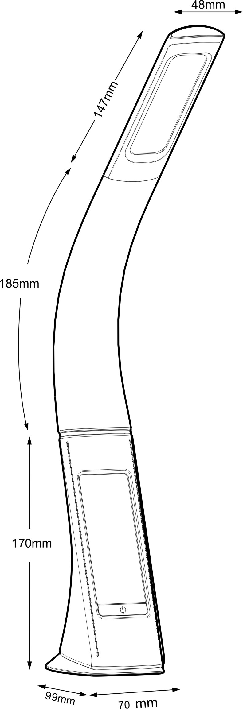 Technische Zeichnung einer Tischleuchte mit 40?cm Gesamthöhe  segmentiert in 15?cm  10?cm und 15?cm hohe Abschnitte