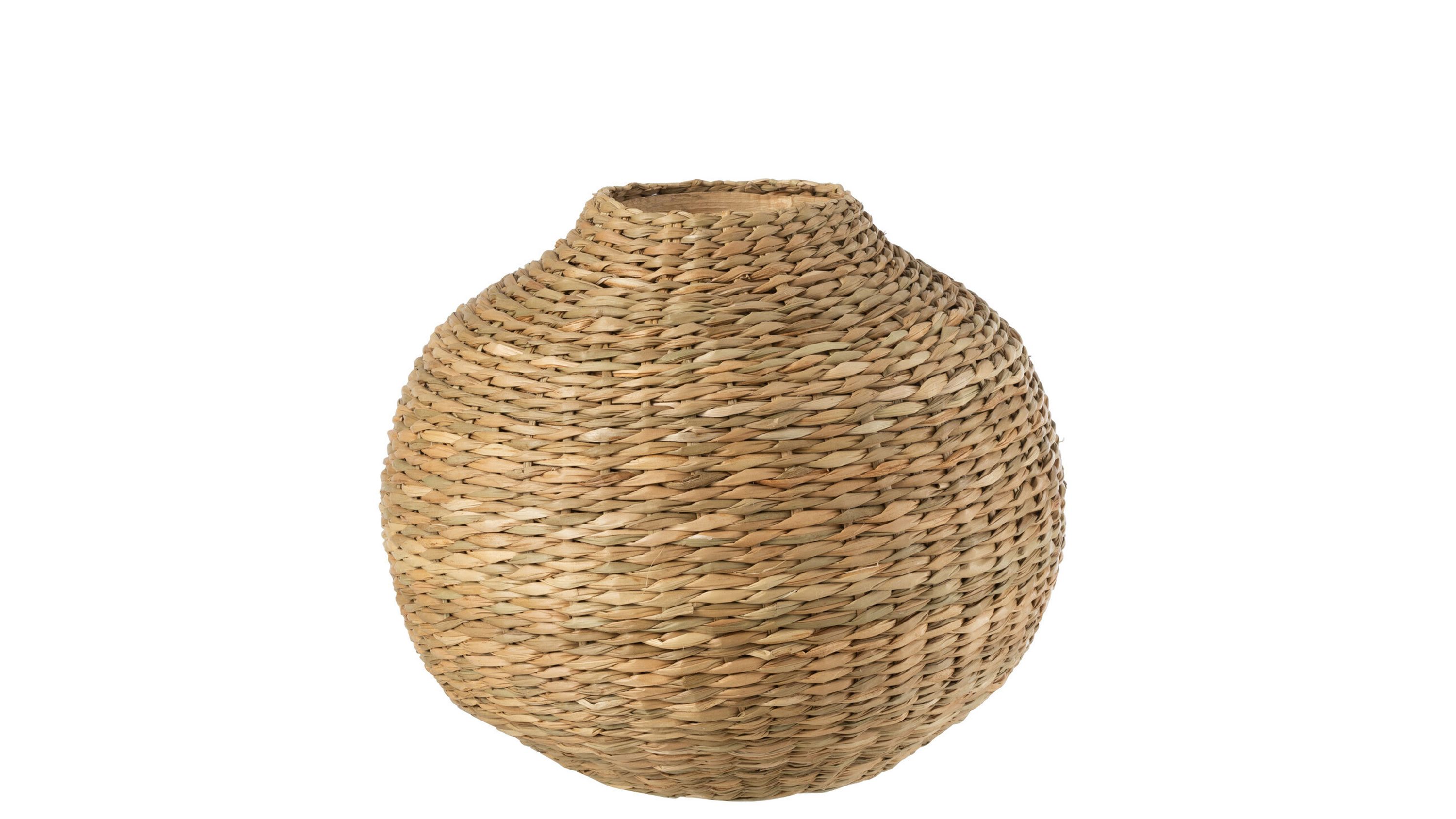 Runde Vase aus Seegras mit schmalem Hals Runde Vase aus geflochtenem Seegras in natürlicher Farbe mit schmalem Hals