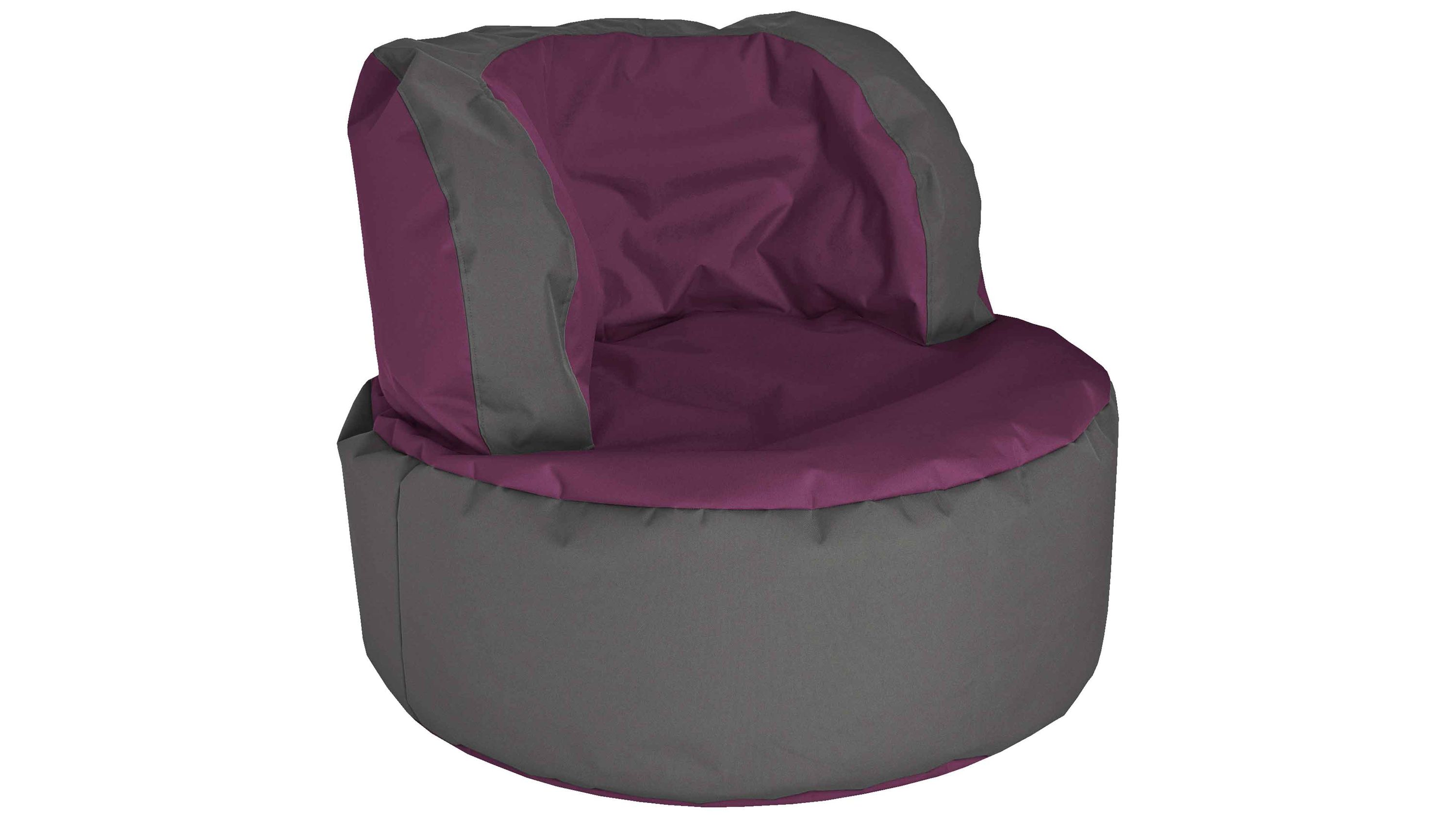 Runder Sitzsack-Sessel mit Rückenlehne in aubergine und anthrazit