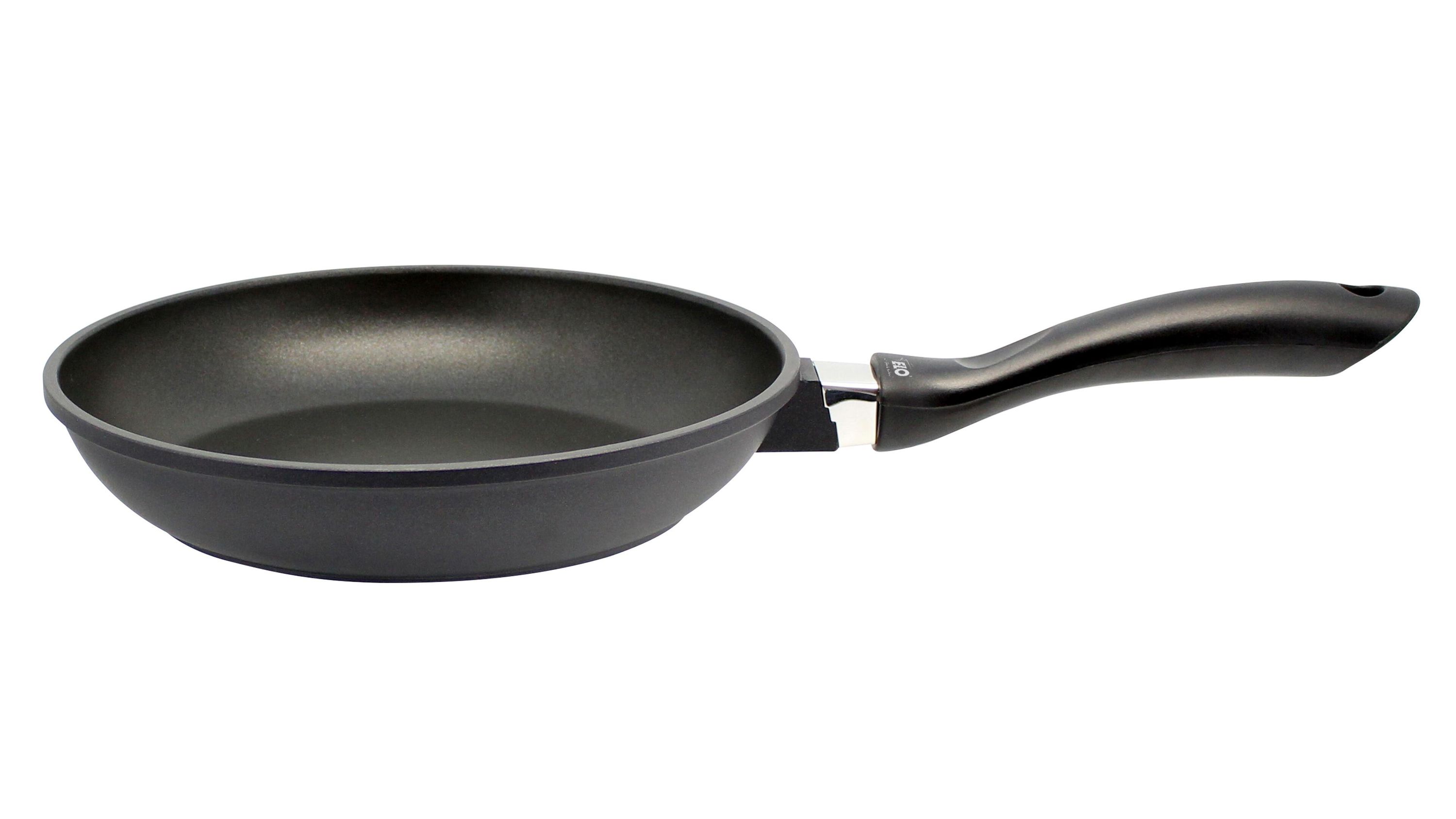 Runde schwarze Bratpfanne mit langem Griff