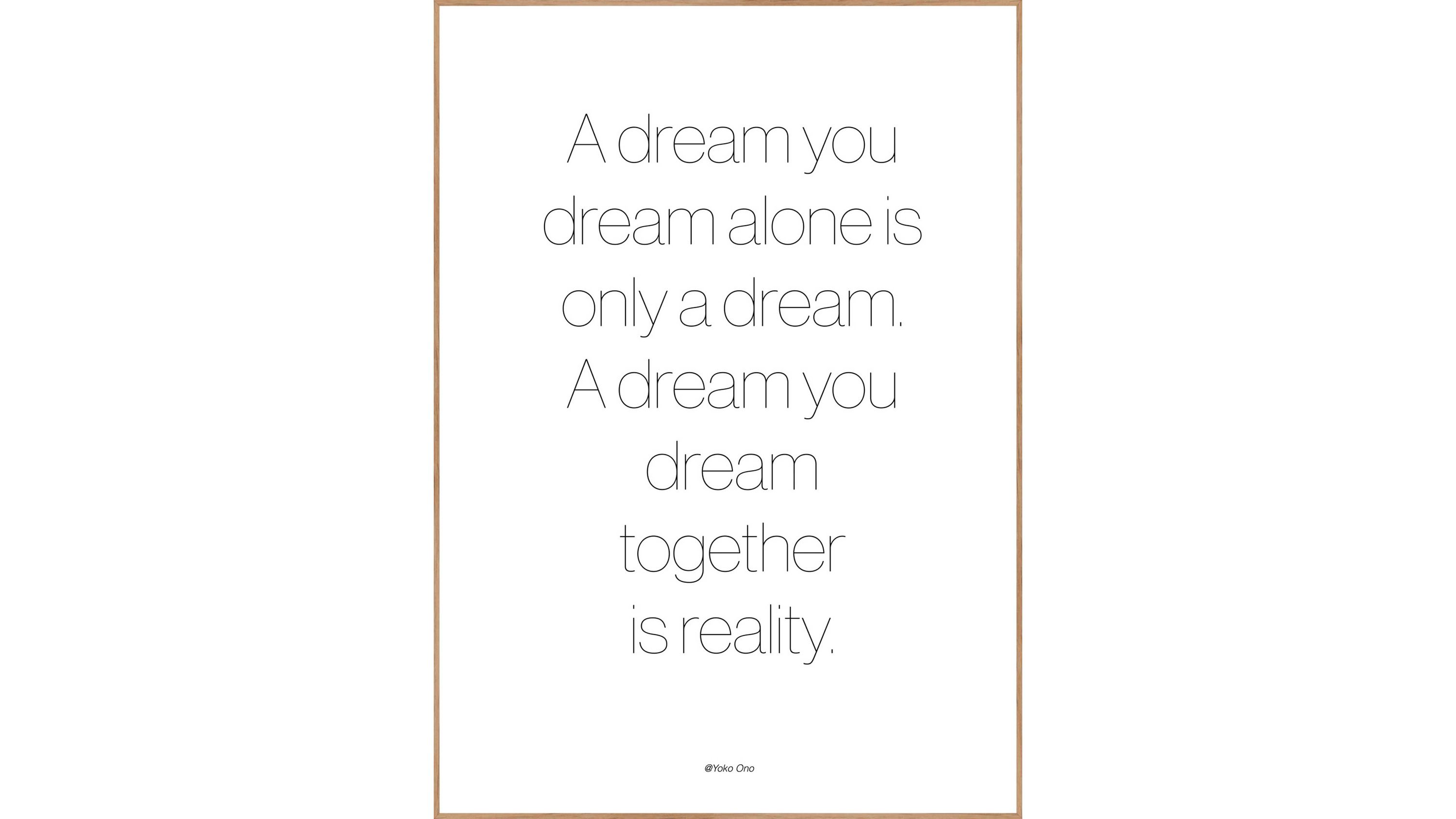 Posterdruck mit Text in schwarzer Schrift auf weißem Hintergrund Rechteckiger Posterdruck mit schwarzem Text auf weißem Hintergrund und schmalem hellbraunem Rahmen