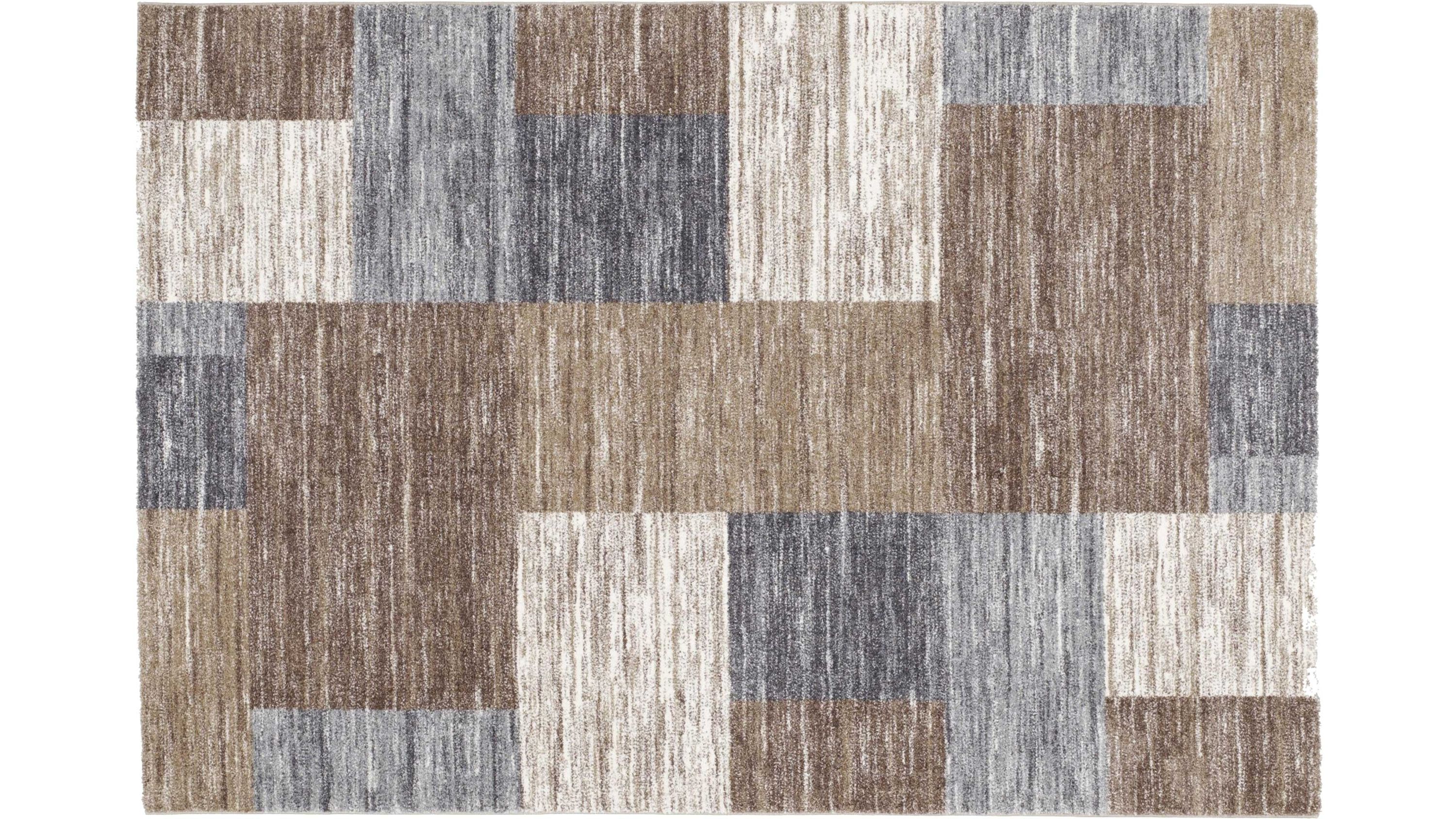 Rechteckiger Teppich mit geometrischem Muster in Beige Braun und Grau