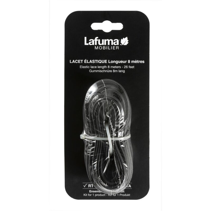 Schwarze Verpackung mit elastischer Schnur, Länge 8 Meter, Marke Lafuma Mobilier, Produktkit für 1 Artikel