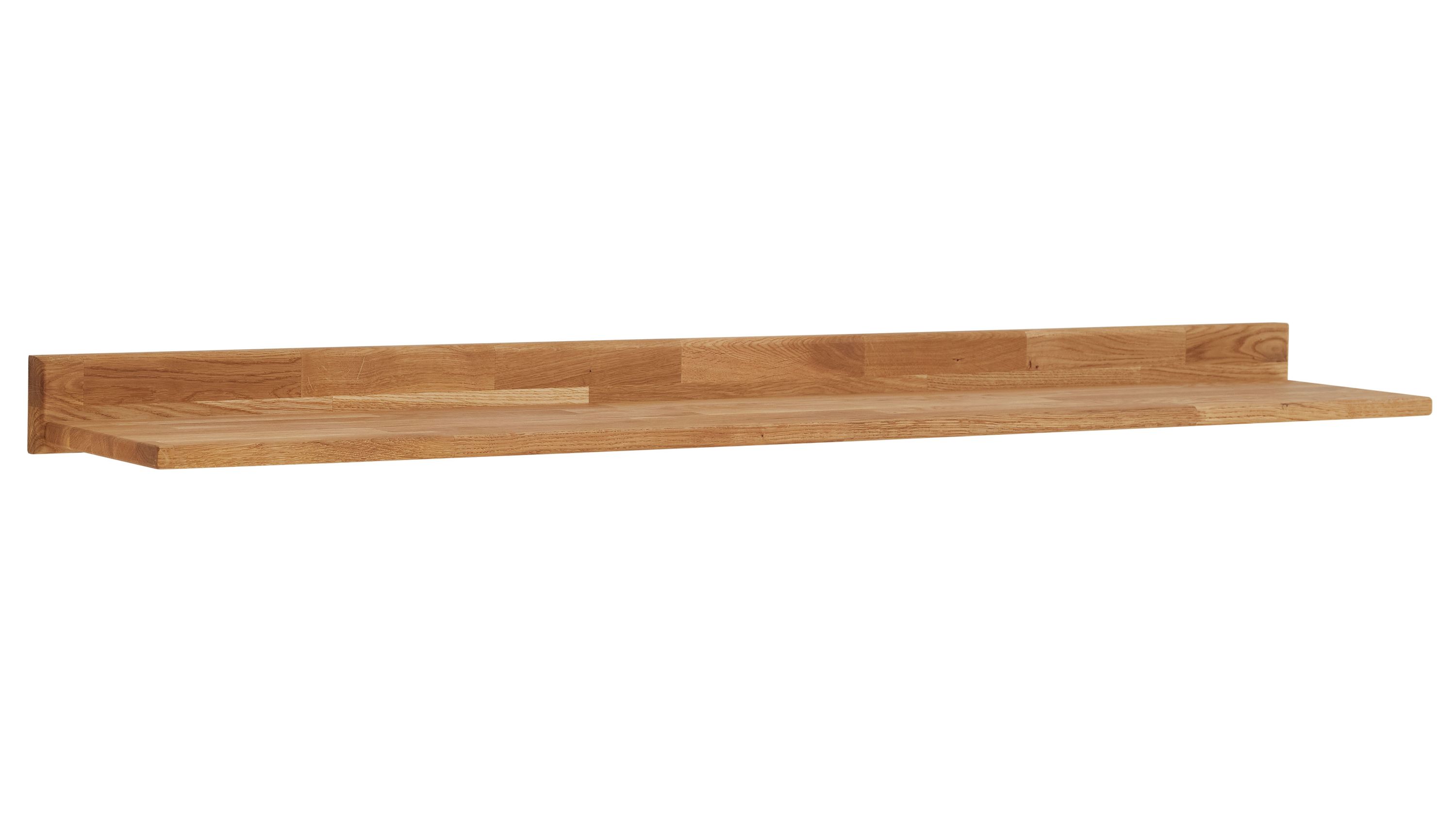 Wandregal aus naturfarbenem Holz Langes Wandregal aus naturfarbenem Holz mit schmalem Rückwandabschluss