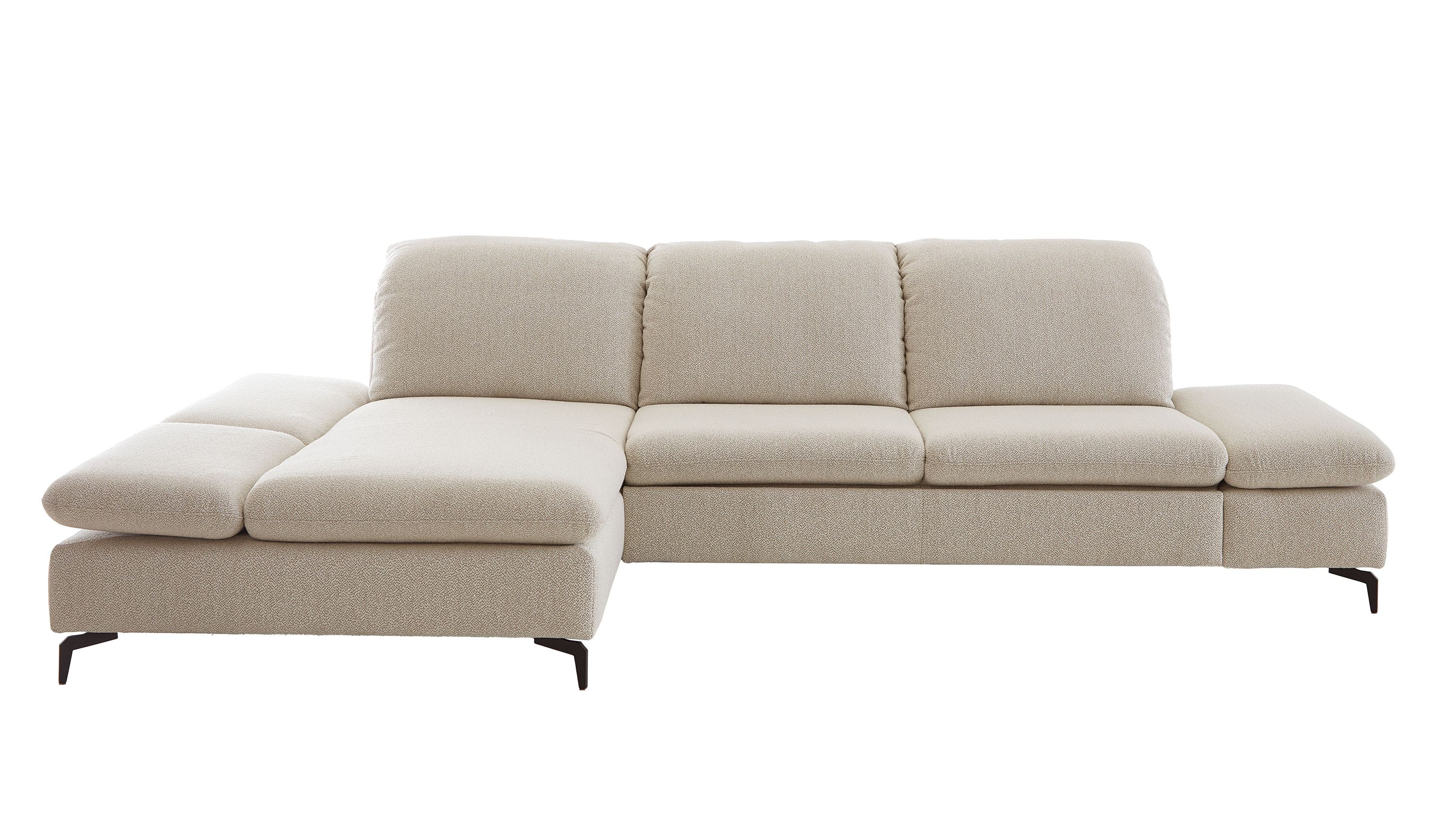 Ecksofa mit elfenbeinfarbenem Bezug und Sitztiefenverstellung Ecksofa mit Sitztiefenverstellung in elfenbeinfarbenem Jacquardbezug mit schwarzen Metallfüßen