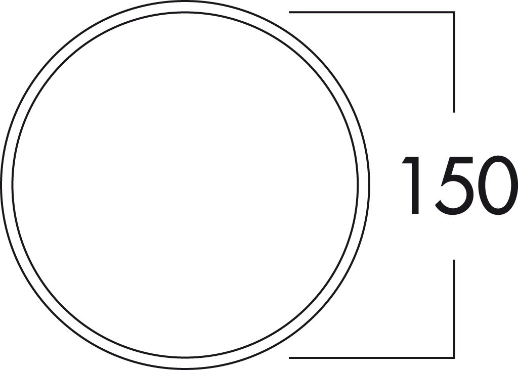 Technische Zeichnung eines runden Lüftungsrohrs mit 150?mm Durchmesser