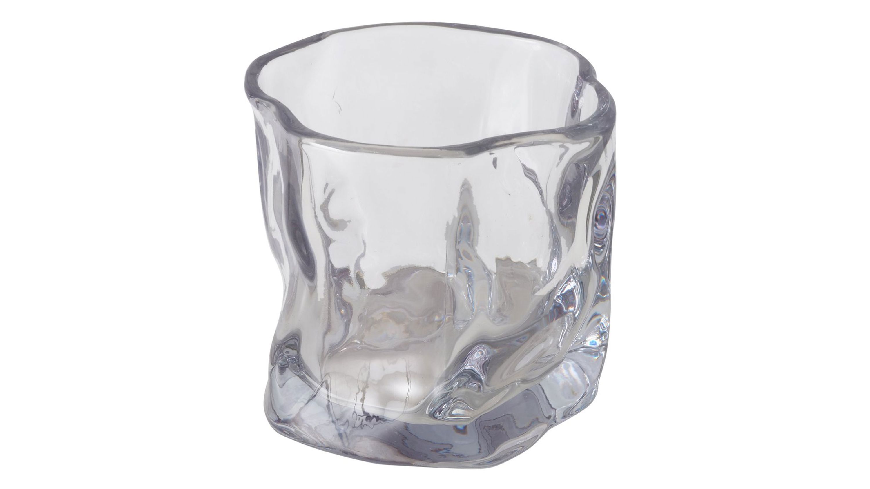 Hellgraues Teelichtglas mit unregelmäßiger gewellter Form
