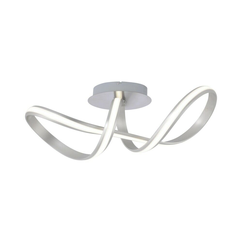 Deckenleuchte mit geschwungenem Design Deckenleuchte mit zwei geschwungenen, ineinander verschlungenen Lichtschlaufen, schräg von unten fotografiert