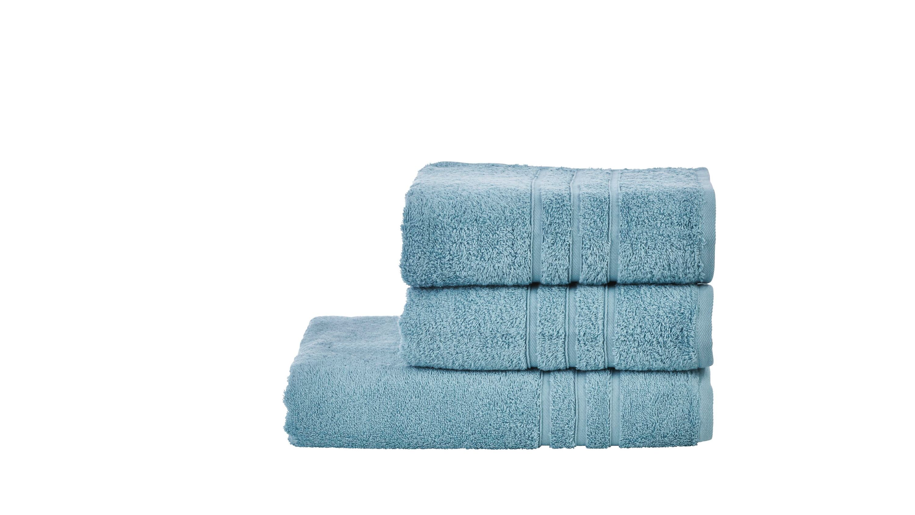 Dreiteiliges Handtuch-Set in hellblau mit gewebten Streifen am Rand