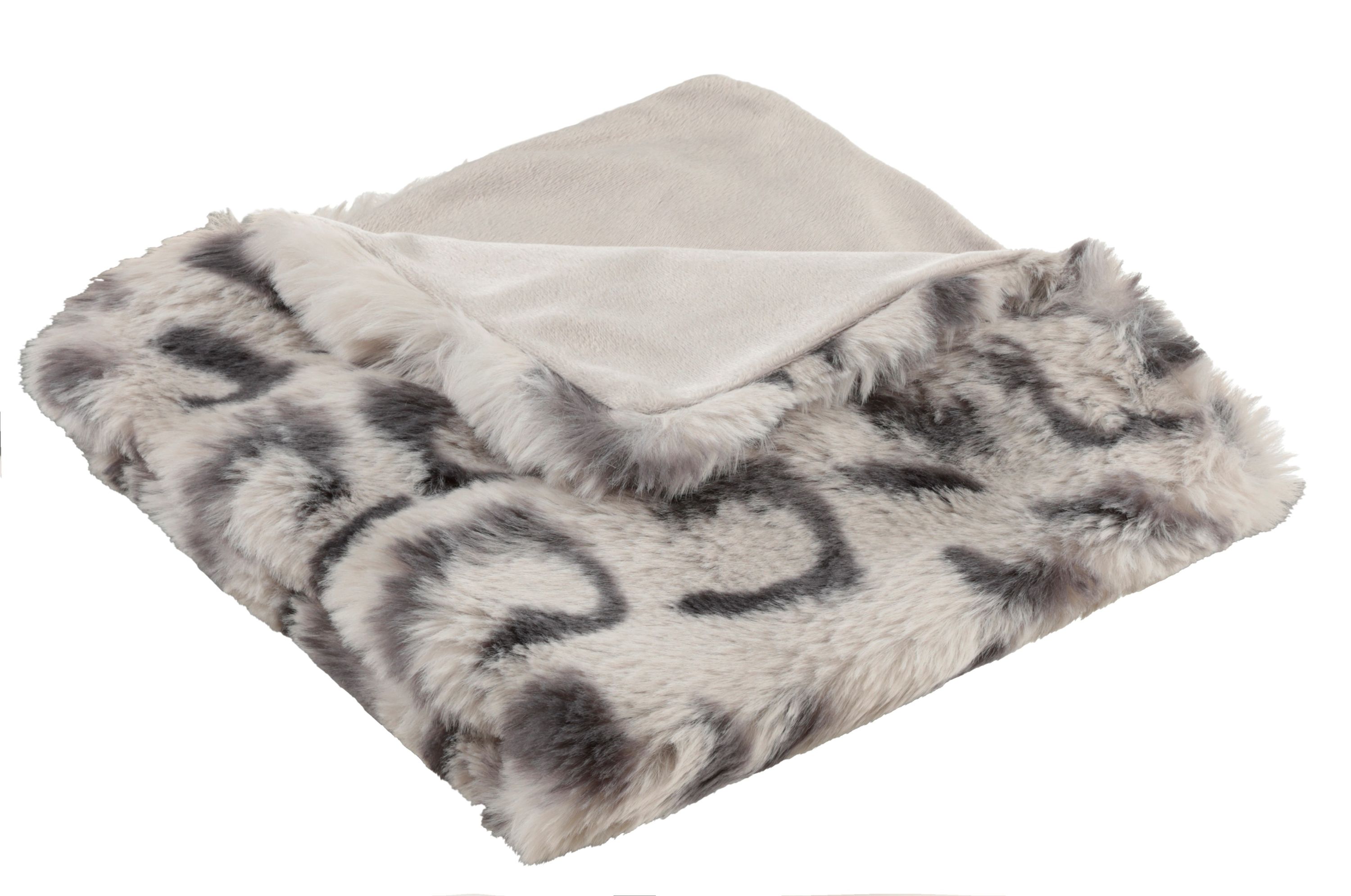 Gefaltete Decke mit einfarbiger und gemusterter Seite in hellen Grautönen