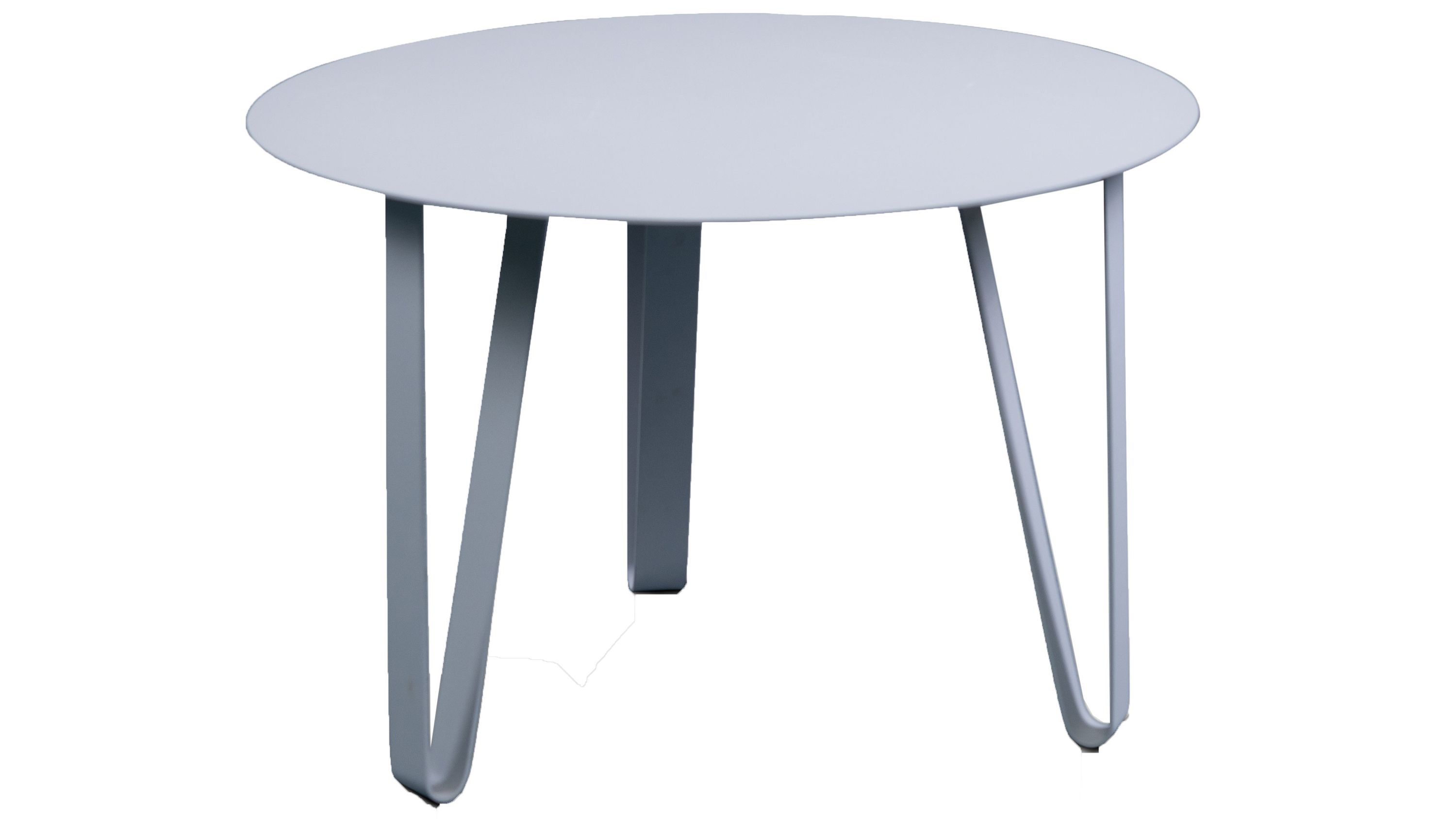 Runder grauer Couchtisch mit drei Beinen Runder grauer Couchtisch mit drei schlanken Beinen