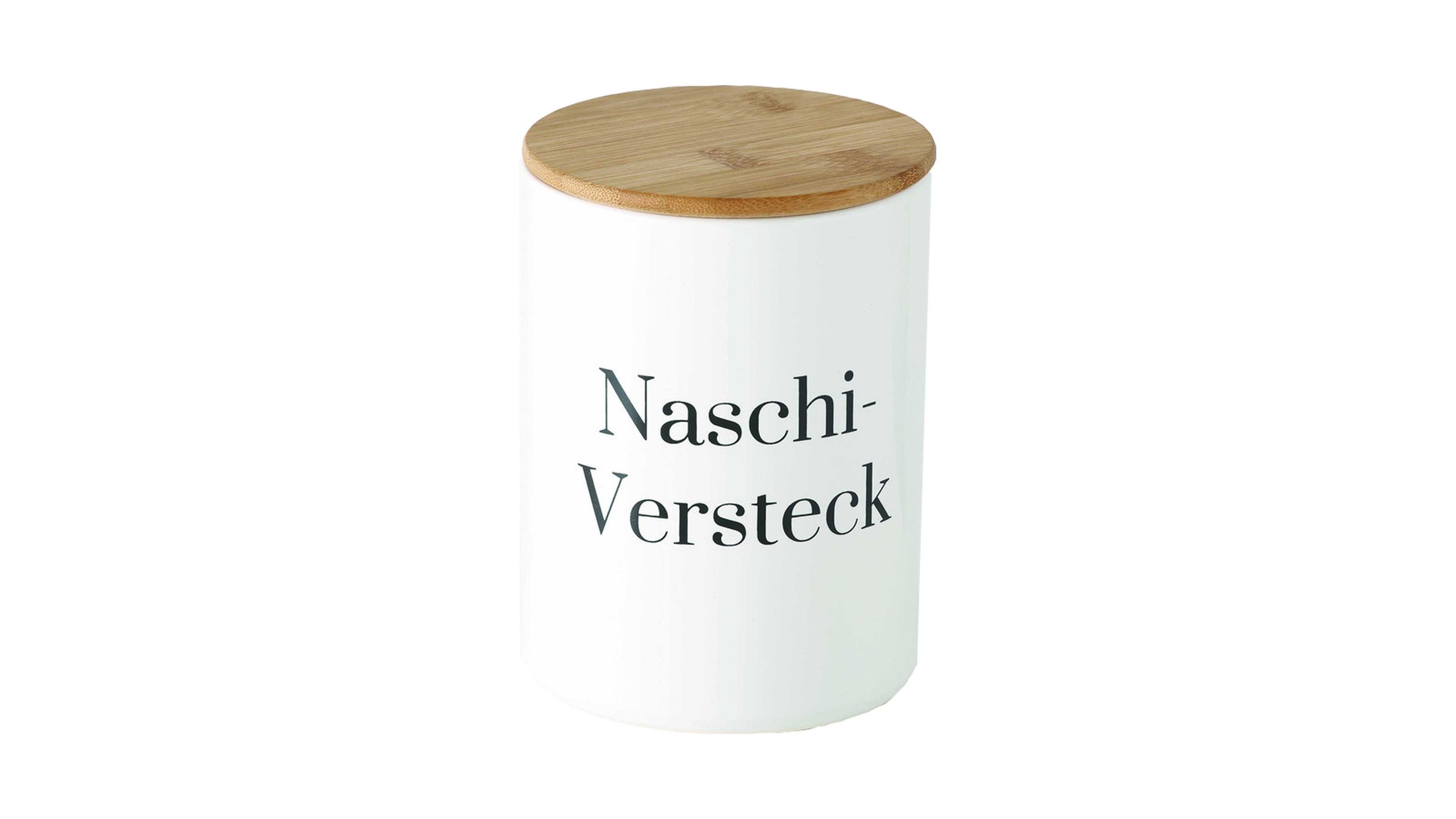 Steingutdose Naschi-Versteck Weiß & Bambus - Höhe ca. 16 cm