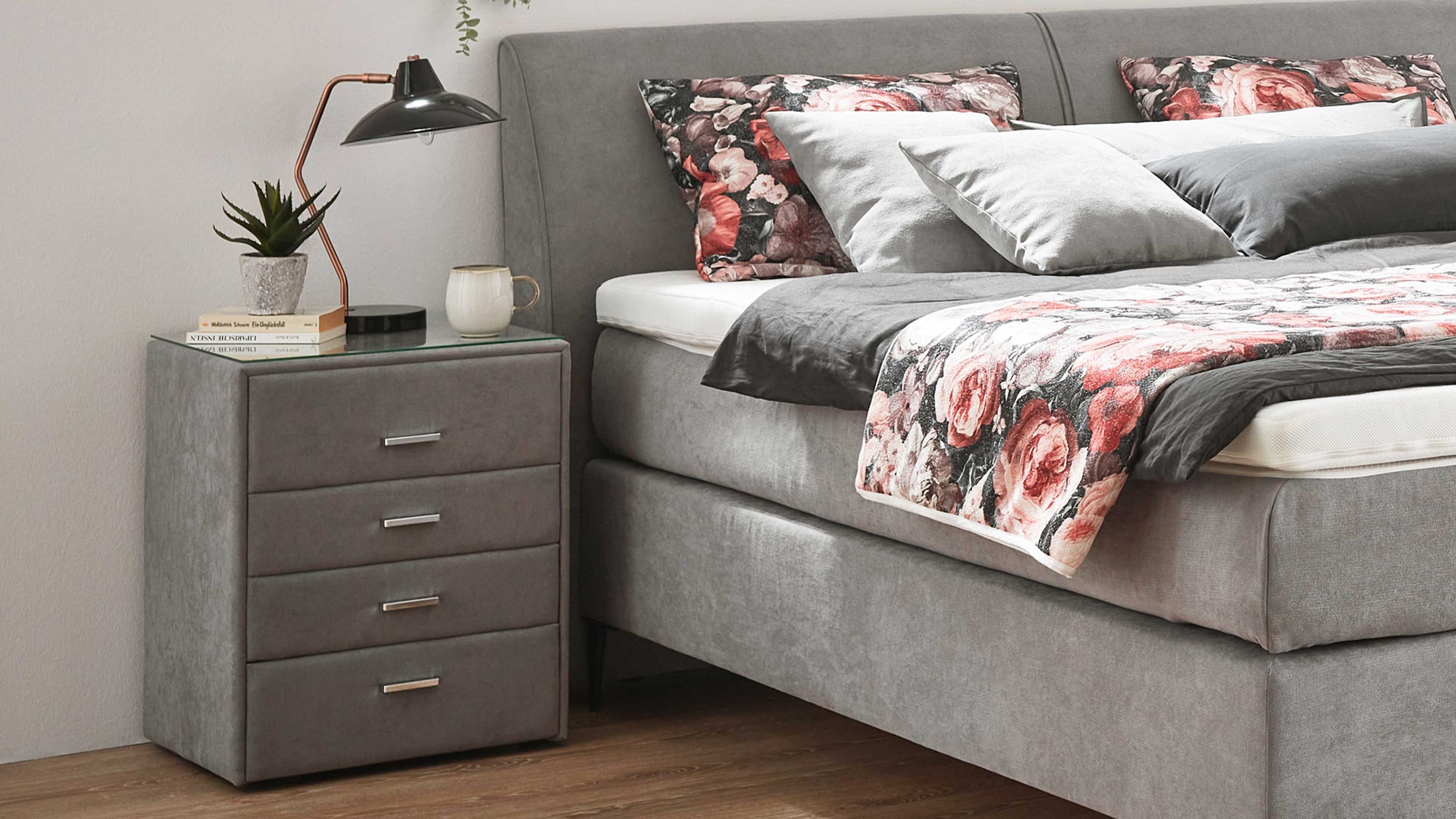 Comfortmaster Dreamplace 2.0 - Nachtkommode 47 graue Mikrofaser Enjoy 275317  vier Schubladen