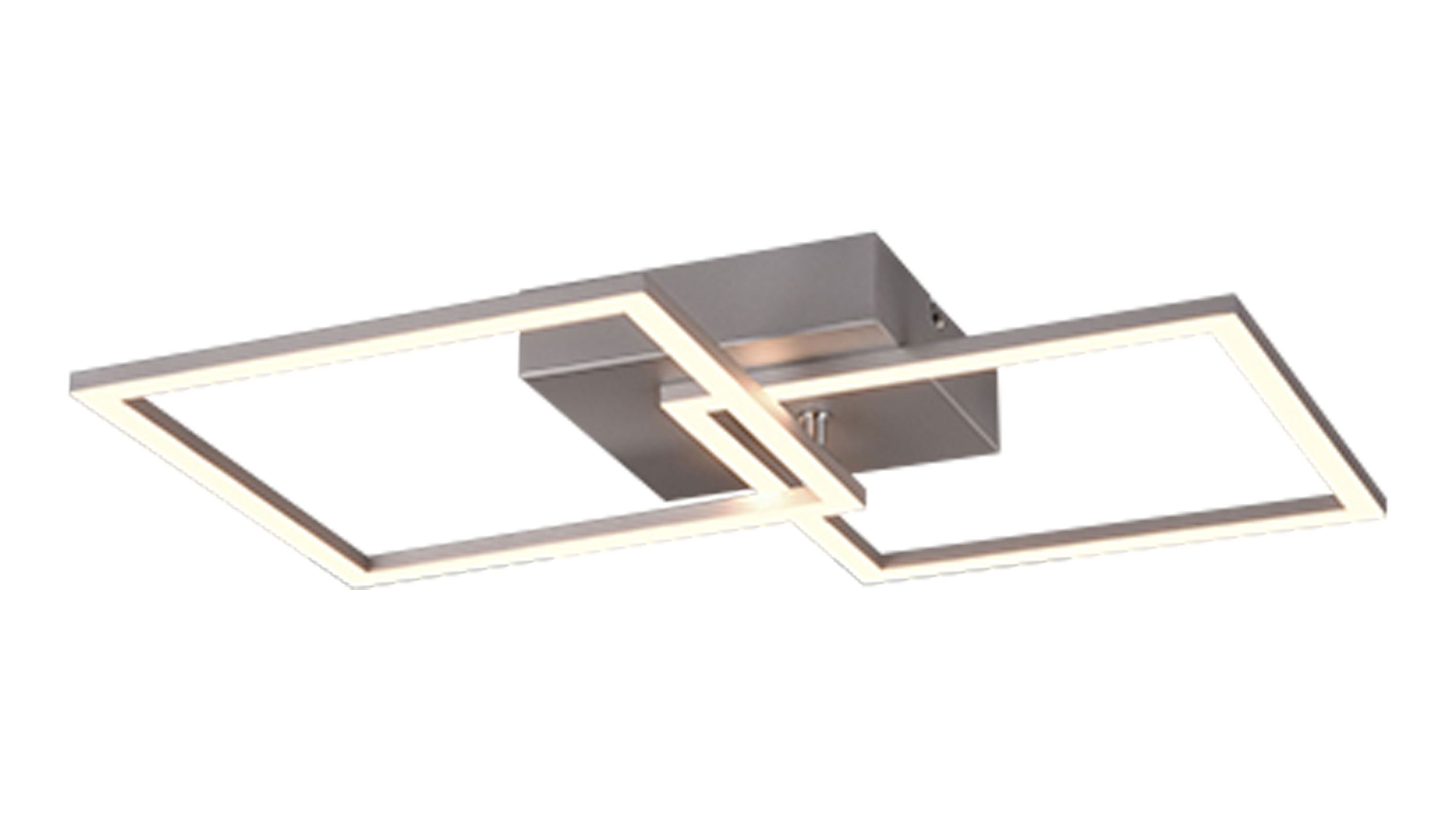 Deckenlampe mit zwei rechteckigen Leuchtrahmen aus titanfarbenem Metall