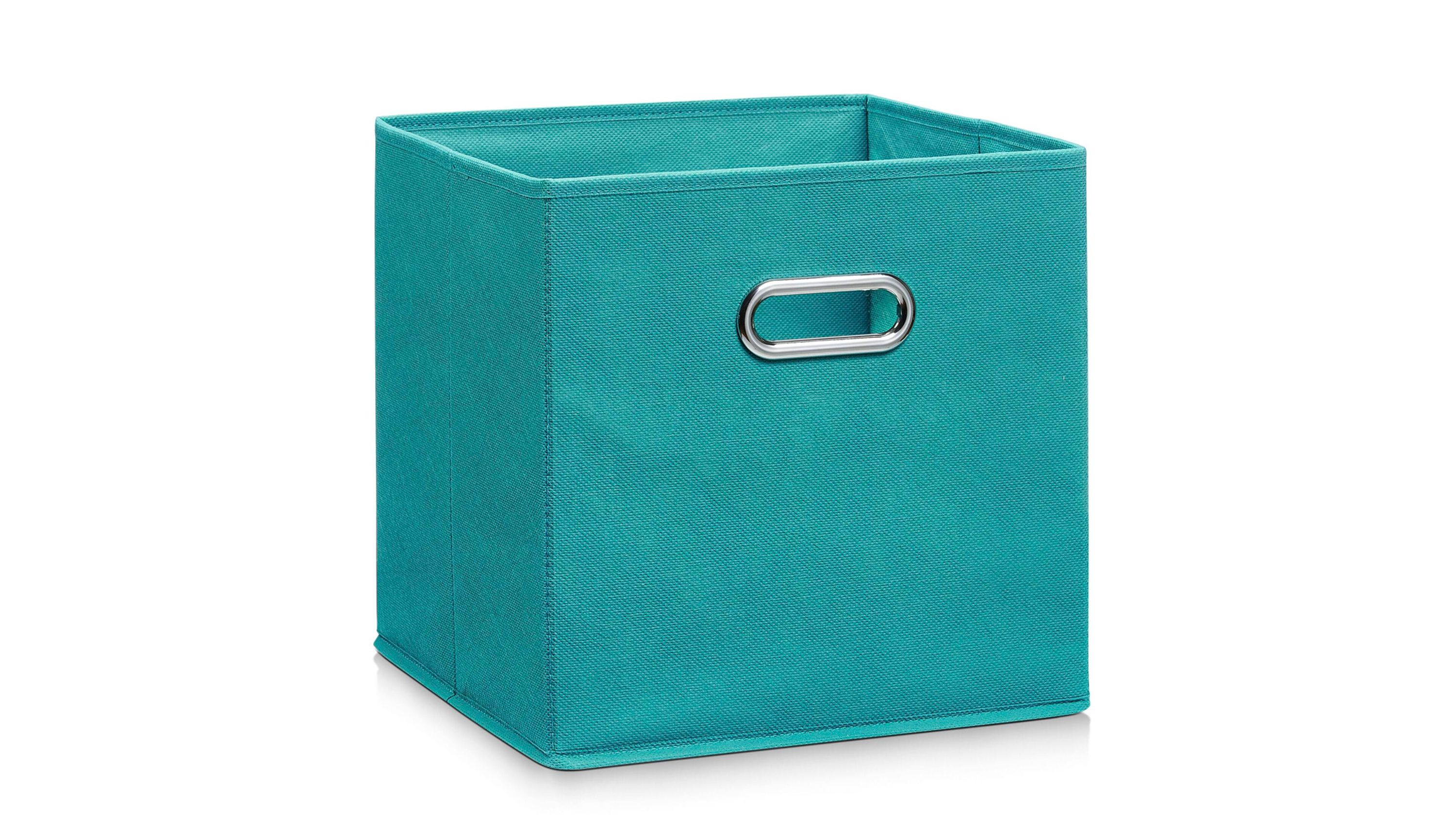 Quadratische faltbare Box aus petrolfarbenem Vlies mit Metallgriff