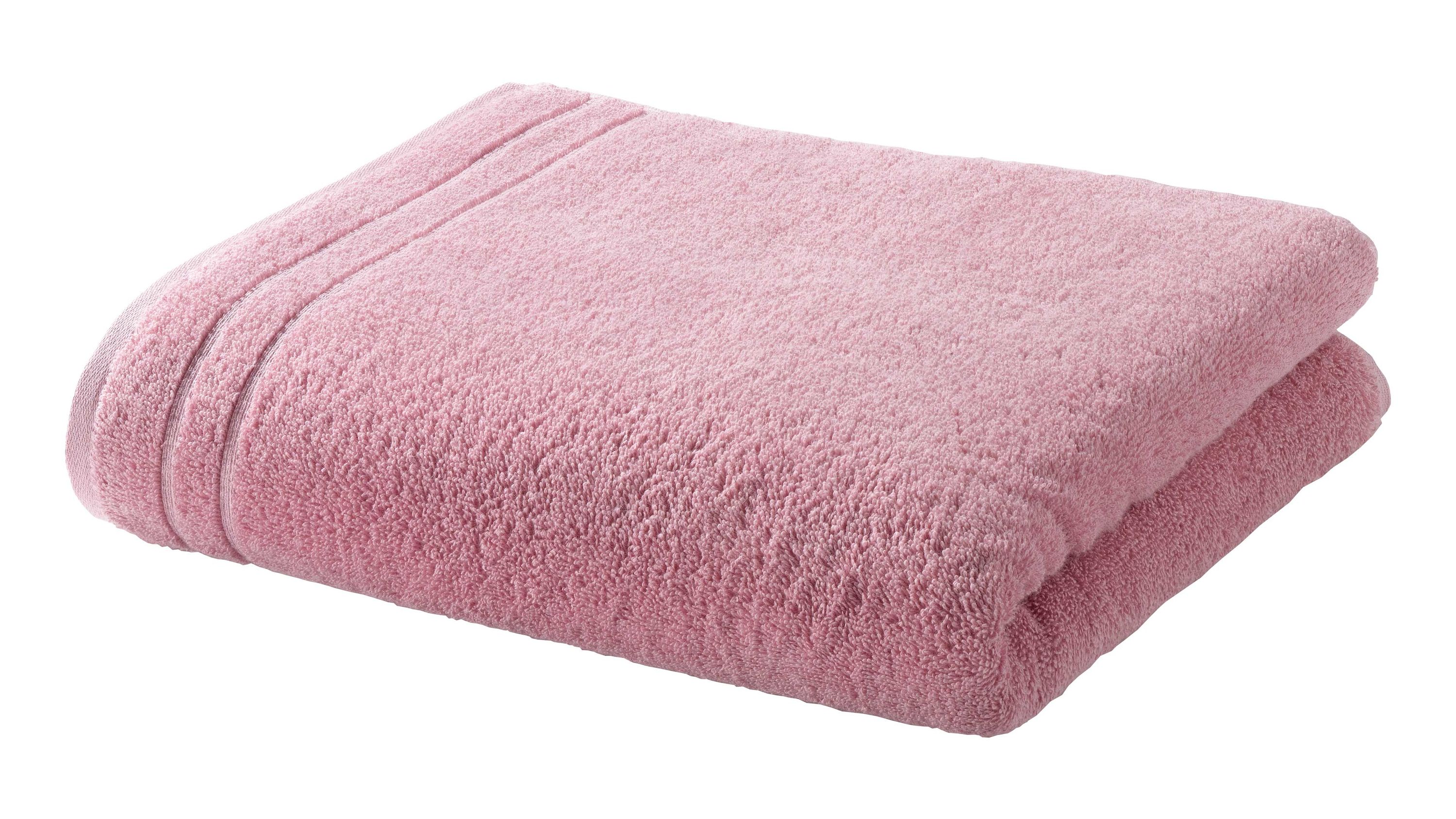 Gefaltetes Duschtuch in rosa mit zwei schmalen Streifen am Rand