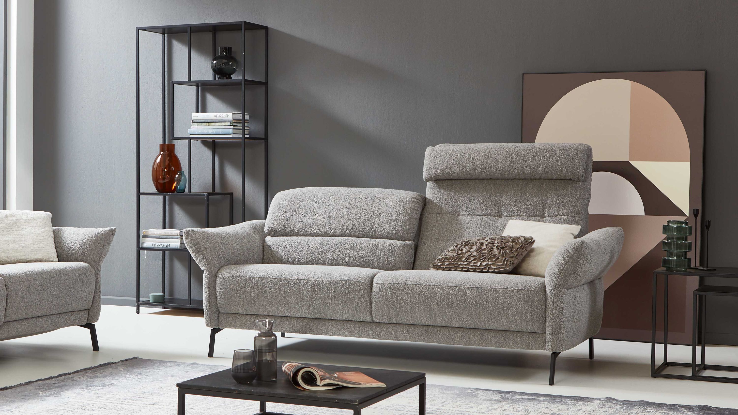 COMFORT SMART Serie Fenja - 2,5-Sitzer silberfarbener Strukturstoff Loop & schwarze Metallfüße 346 - Länge ca. 196 cm