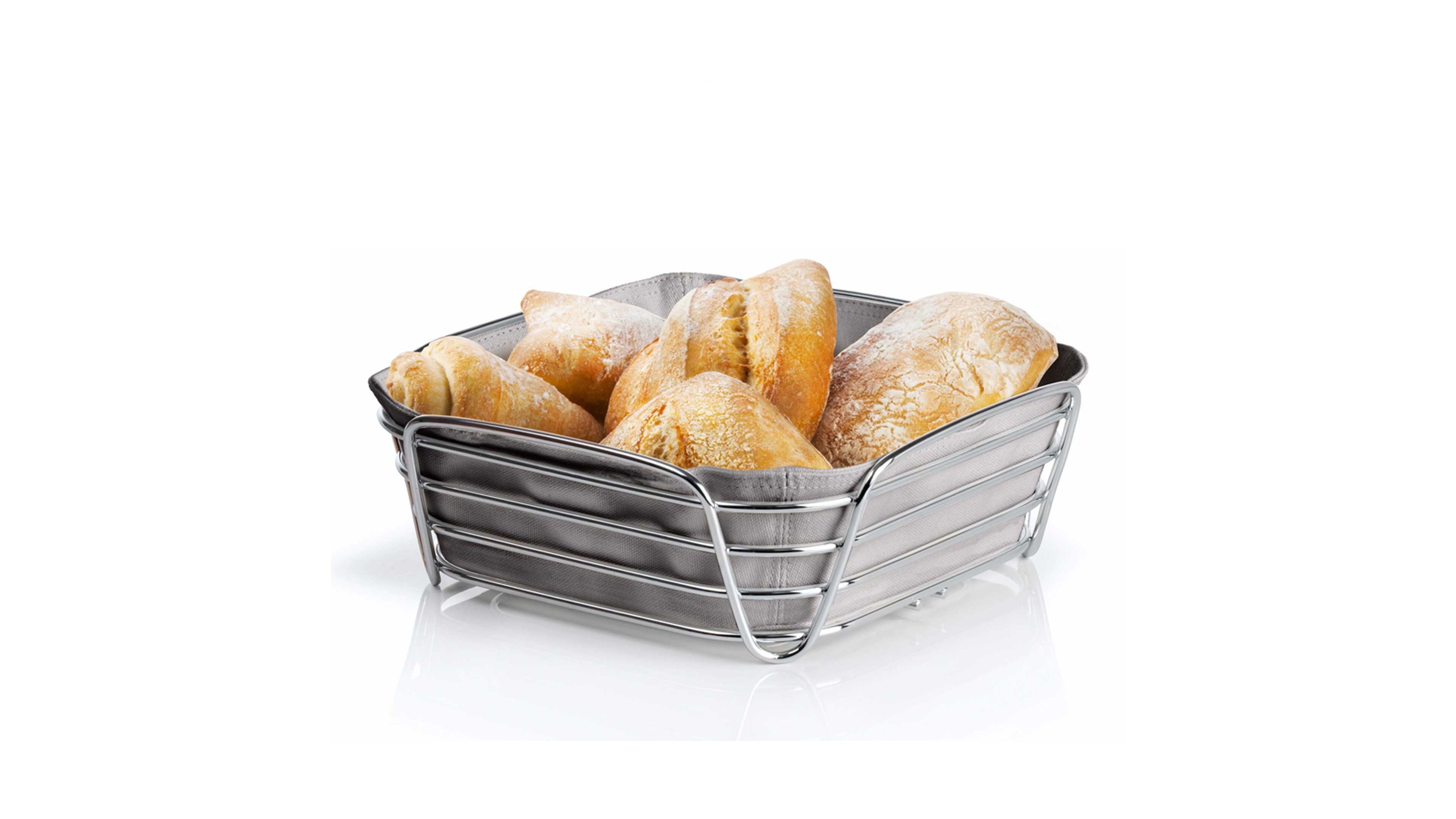 blomus Brotkorb Delara taupefarbener Stoff & verchromter Stahldraht  ca. 26 x 26 cm