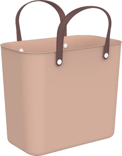 Rosa Multibag Albula Meadow Aufbewahrungsbox in Ansicht von leicht links mit zwei braunen Griffen