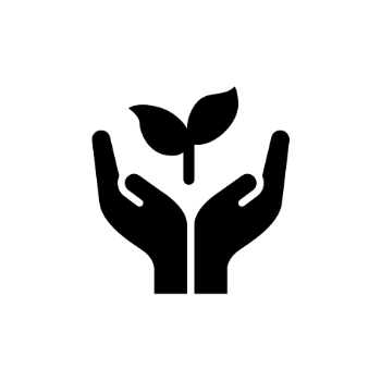 Icon einer stilisierten Weltkugel mit Blatt in schwarzer Liniengrafik auf weißem Kreis – steht für Nachhaltigkeit, Umweltbewusstsein oder globale Verantwortung.