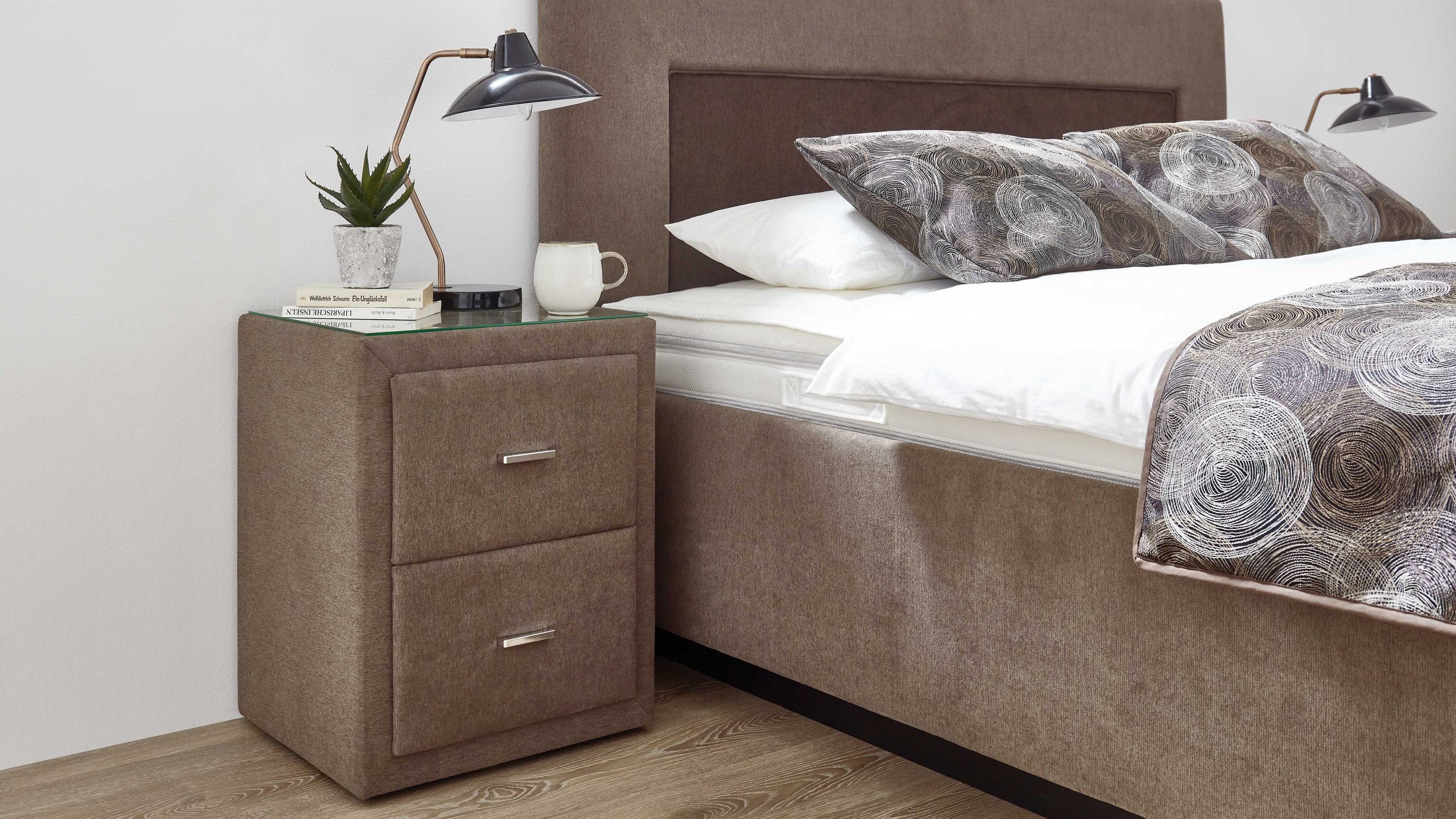Comfortmaster Dreamplace 2.0 - Nachtkommode 46 steinfarbene Mikrofaser Nele 432006  zwei Schubladen