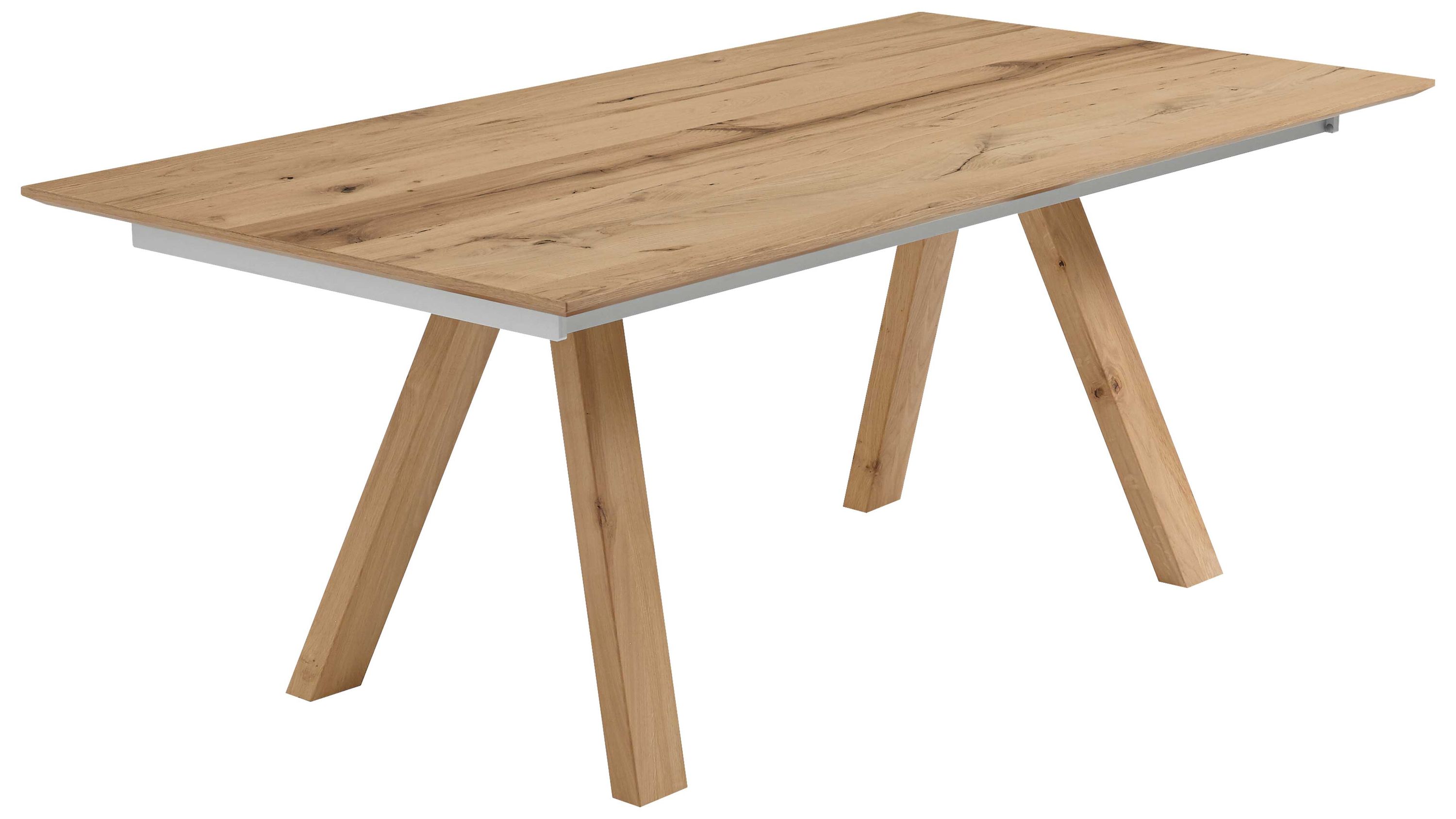 Esstisch aus hellem Holz mit schrägen Beinen Rechteckiger Esstisch mit hellem Holz und vier schrägen Beinen