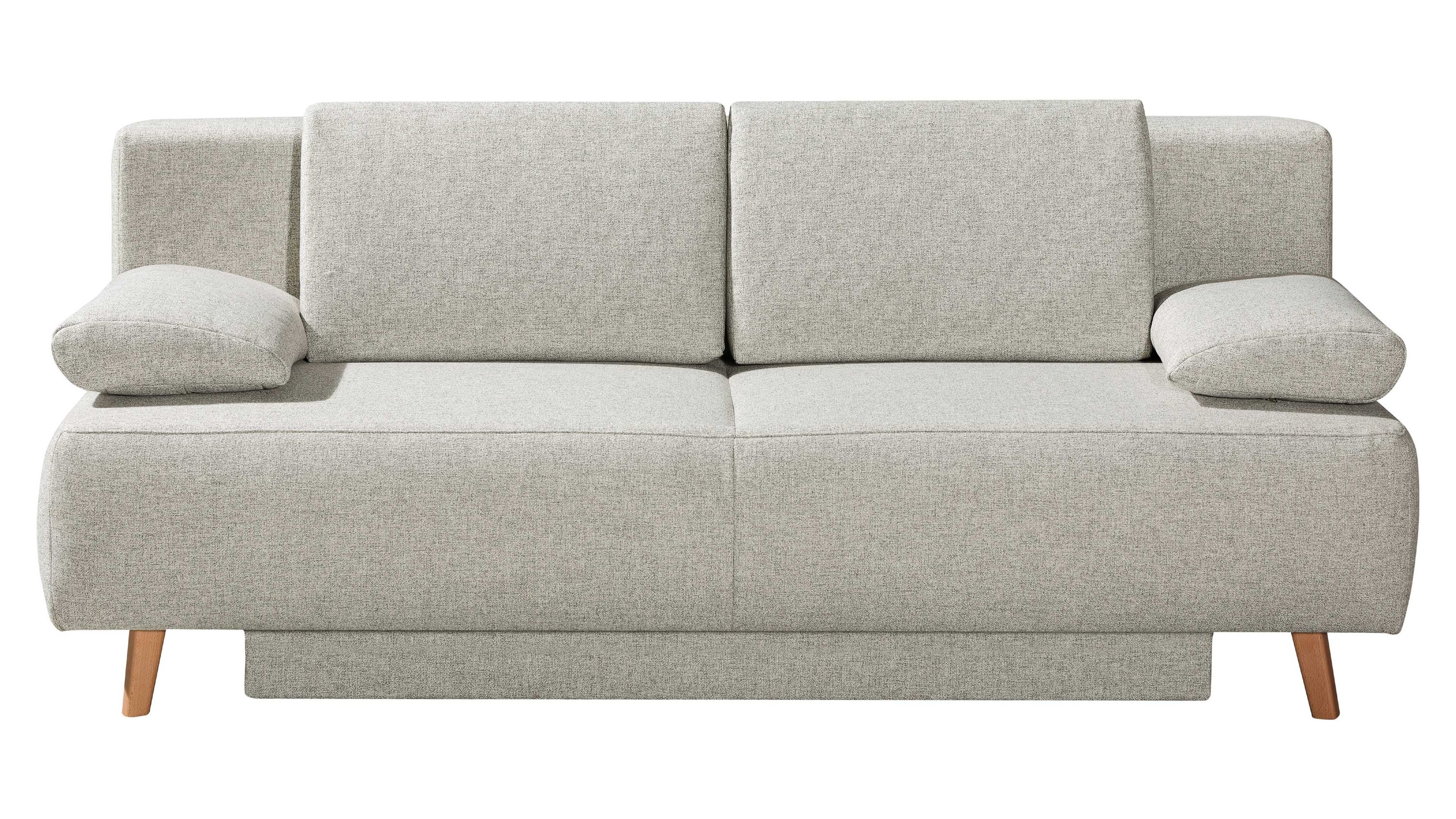 Beiges Schlafsofa mit zwei Rückenlehnen und Armlehnenkissen auf Holzfüßen