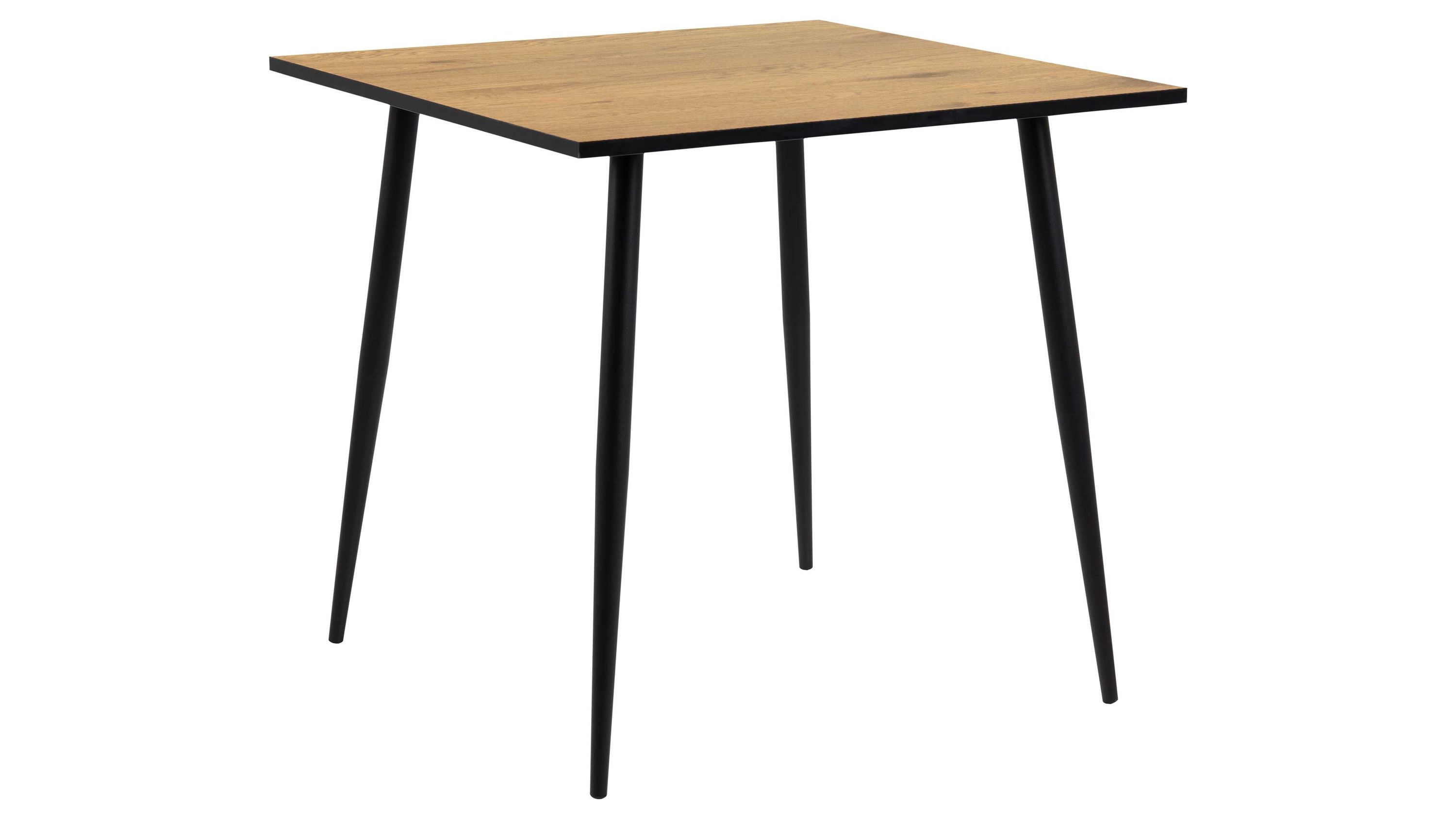 Quadratischer Esstisch mit Holzplatte und Metallbeinen Quadratischer Esstisch mit hellbrauner Holzplatte und schwarzen Metallbeinen
