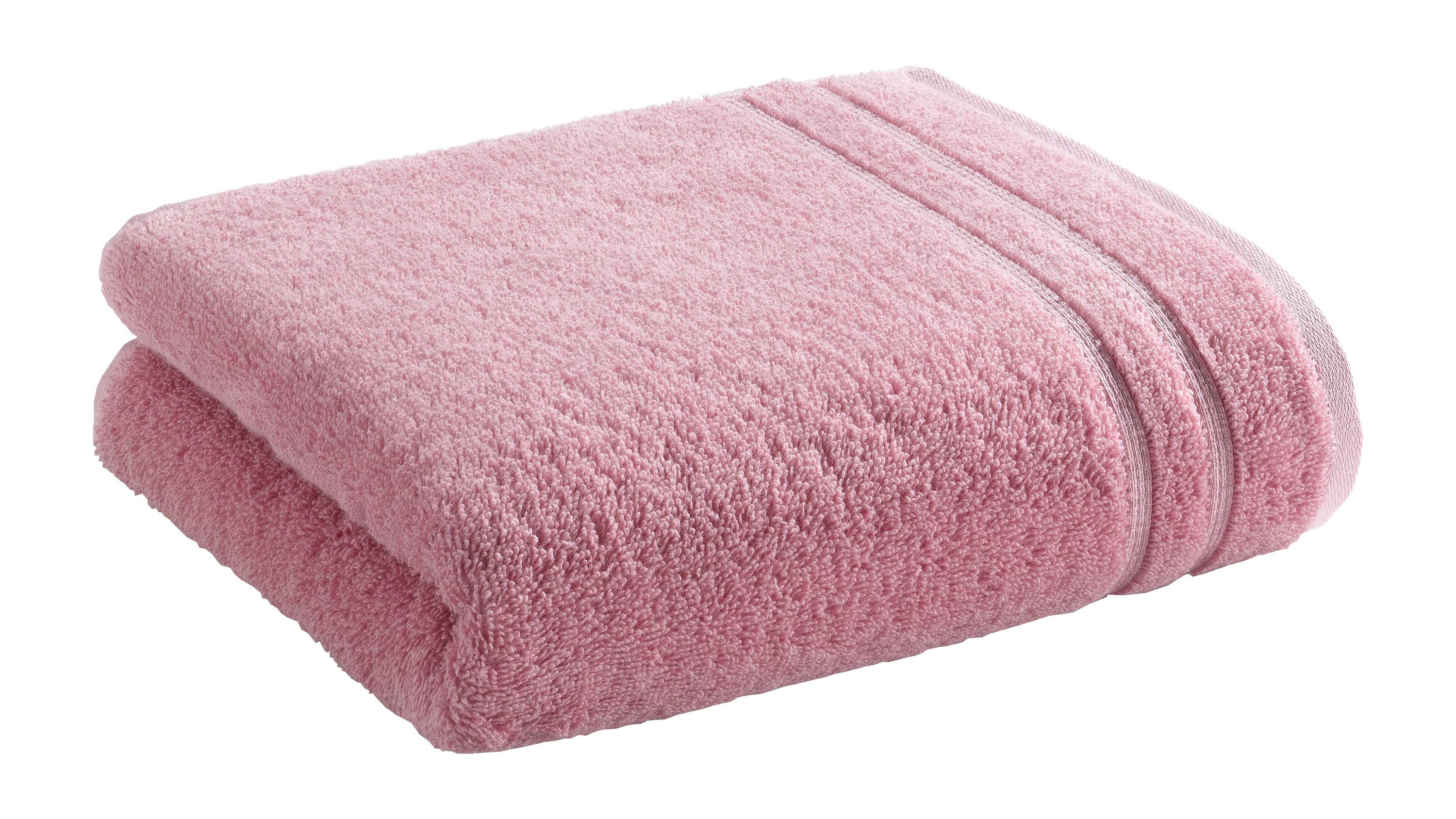 Gefaltetes Handtuch in rosa mit zwei eingewebten Streifen am Rand