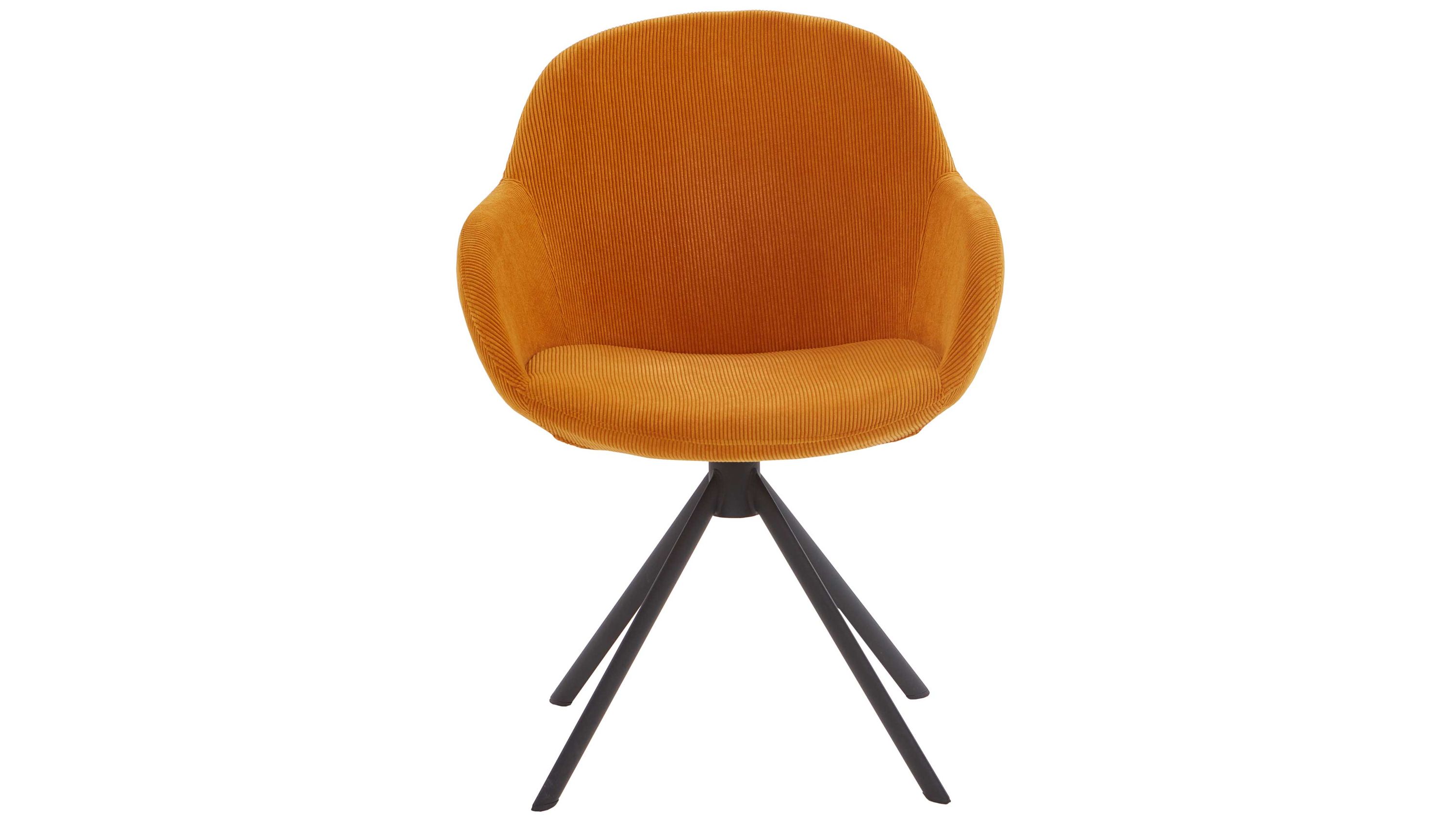 Armlehnstuhl mit Drehfunktion und apricotfarbenem Bezug Armlehnstuhl mit apricotfarbenem Bezug und schwarzem Metallgestell mit Drehfunktion