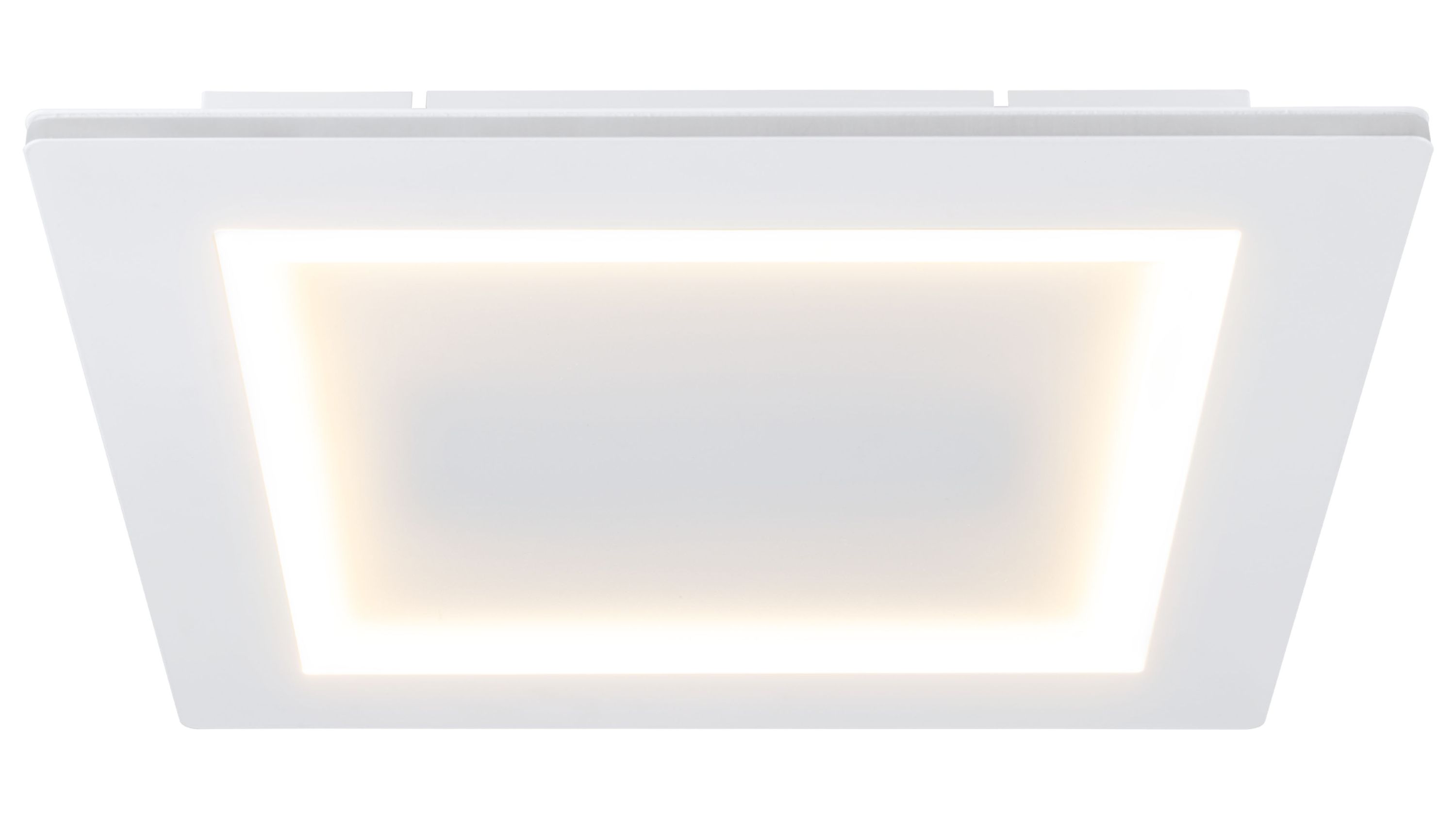 Quadratische weiße Deckenleuchte mit integriertem Licht Weiße quadratische Deckenleuchte mit integriertem Licht und Rahmen aus Stahl