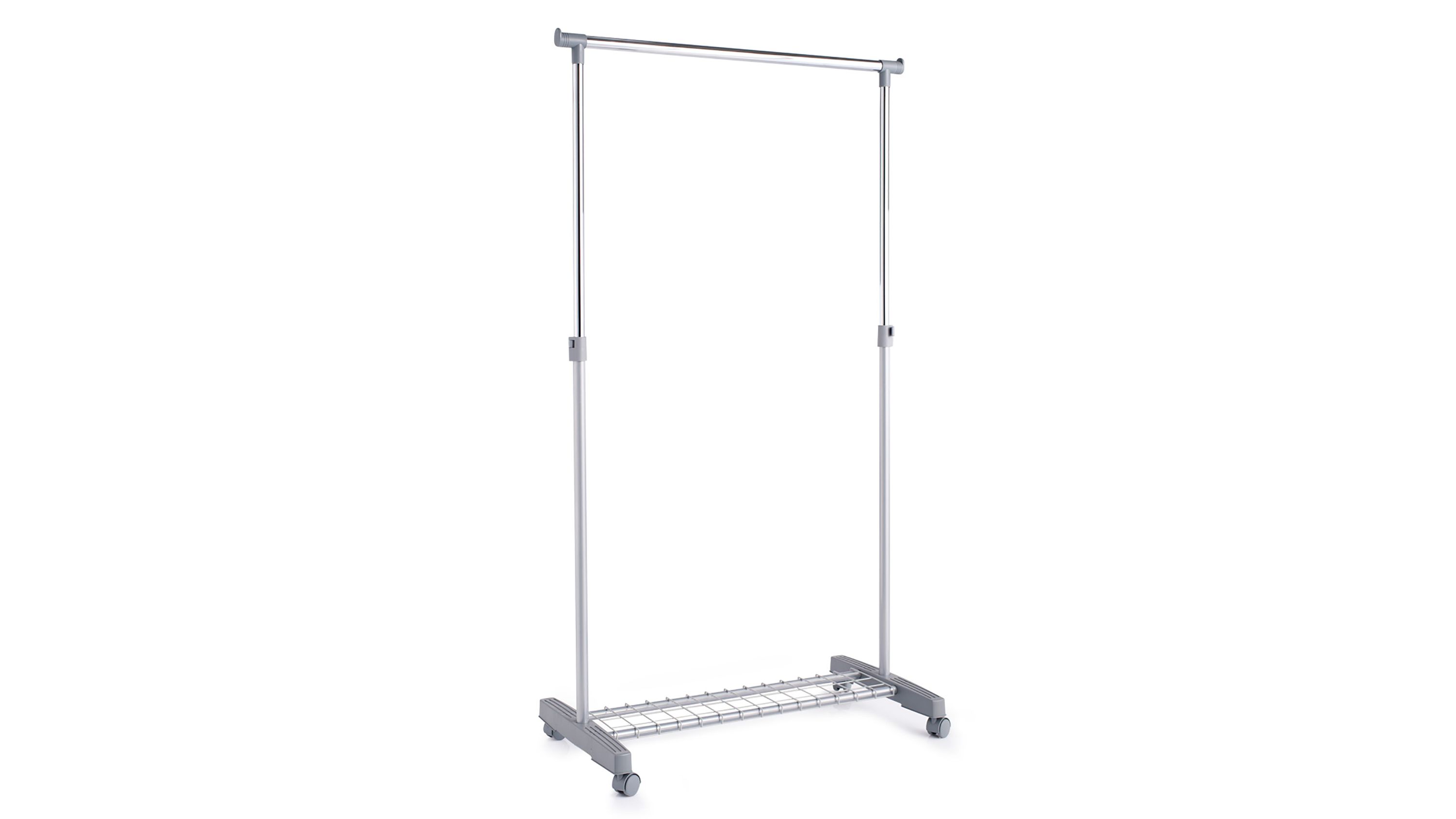 Rollbarer Kleiderständer mit verchromter Stange Rollbarer Kleiderständer mit verchromter Kleiderstange und silberfarbenem Gestell
