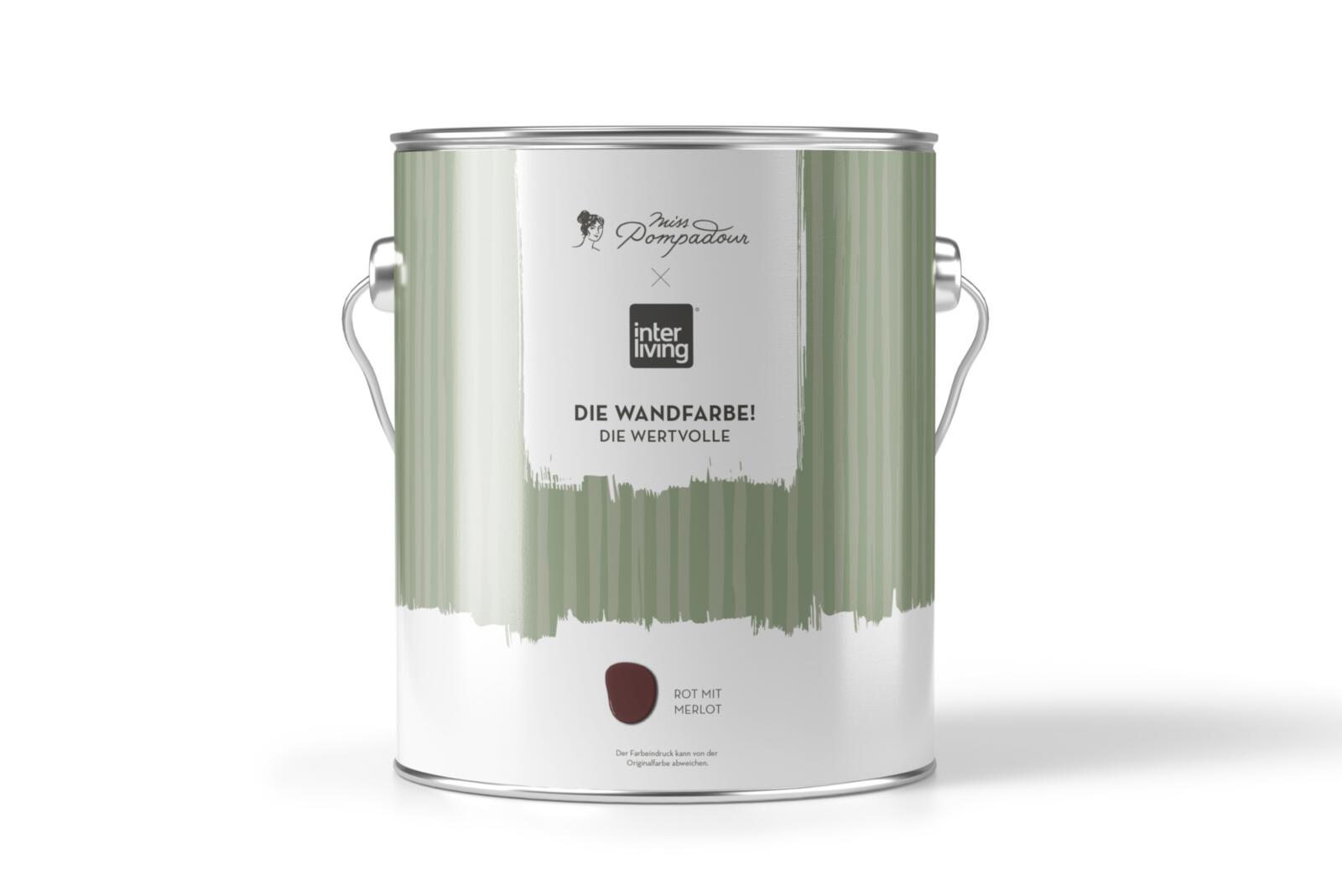 Wandfarbe im Farbeimer interliving x Miss Pompadour Die Wandfarbe Die Wertvolle Farbton Rot mit Merlot