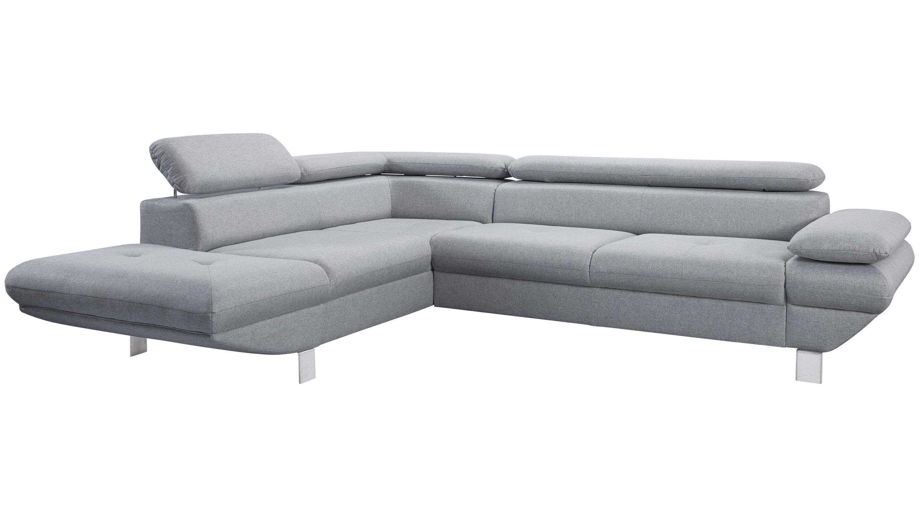 Silberfarbenes Ecksofa mit Flachgewebe verstellbaren Rückenlehnen und Metallfüßen