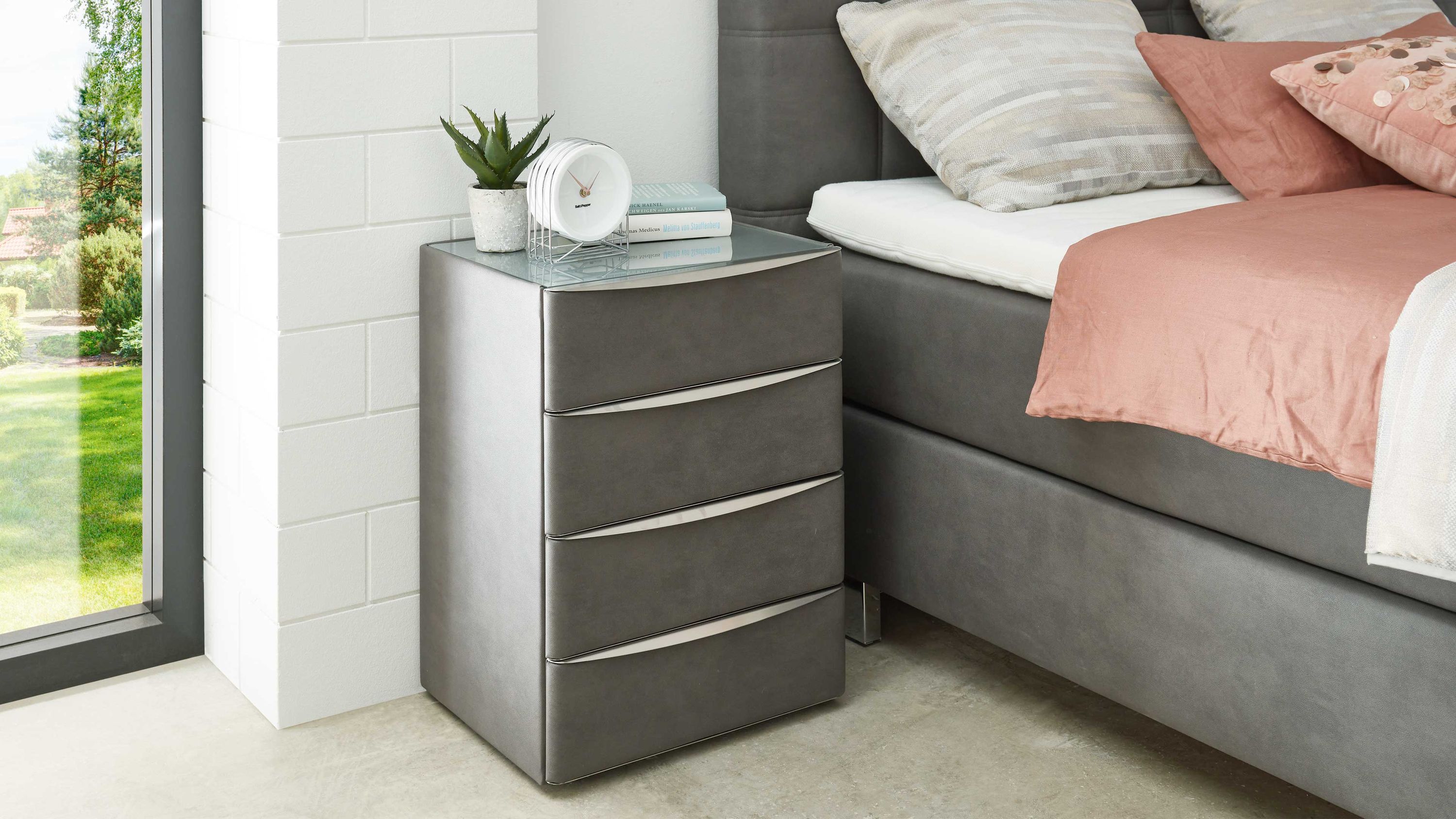 Comfortmaster Dreamplace 2.0 - Nachtkommode 49 schieferfarbene Mikrofaser Galero 640009  vier Schubladen